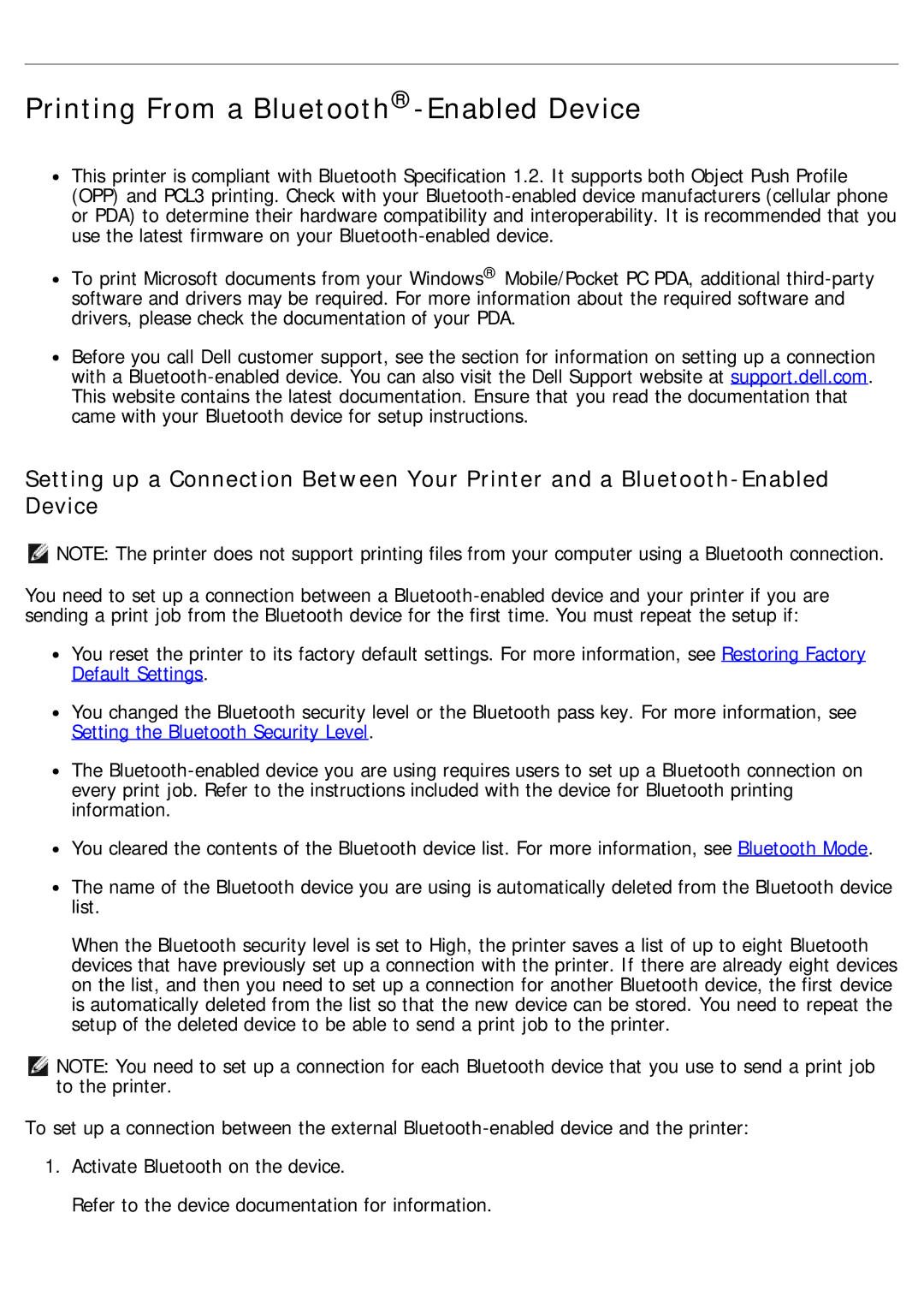 Dell 968 specifications Printing From a Bluetooth-Enabled Device 