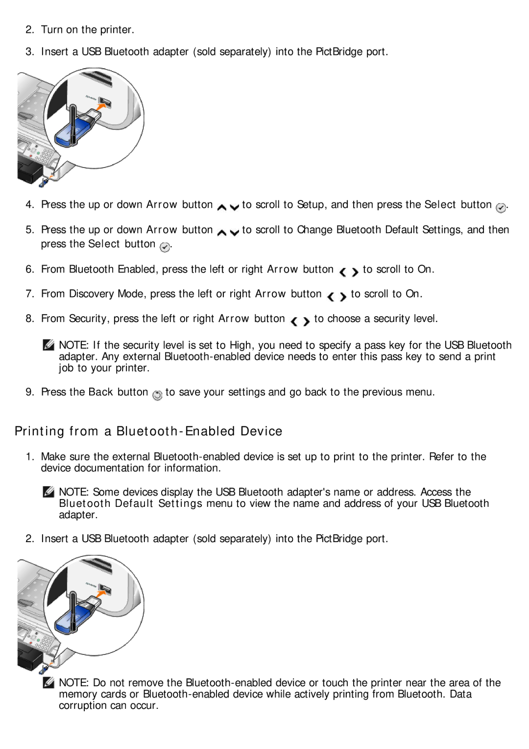 Dell 968 specifications Printing from a Bluetooth-Enabled Device 