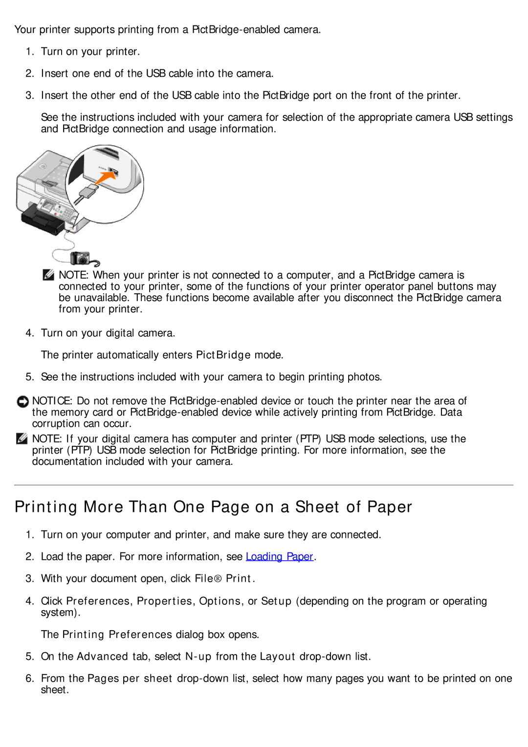 Dell 968 specifications Printing More Than One Page on a Sheet of Paper 