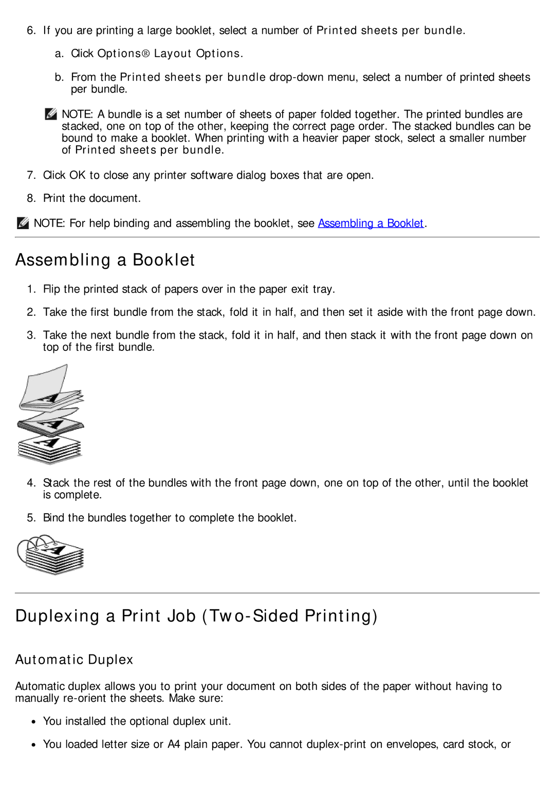 Dell 968 Assembling a Booklet, Duplexing a Print Job Two-Sided Printing, Automatic Duplex, Click Options Layout Options 