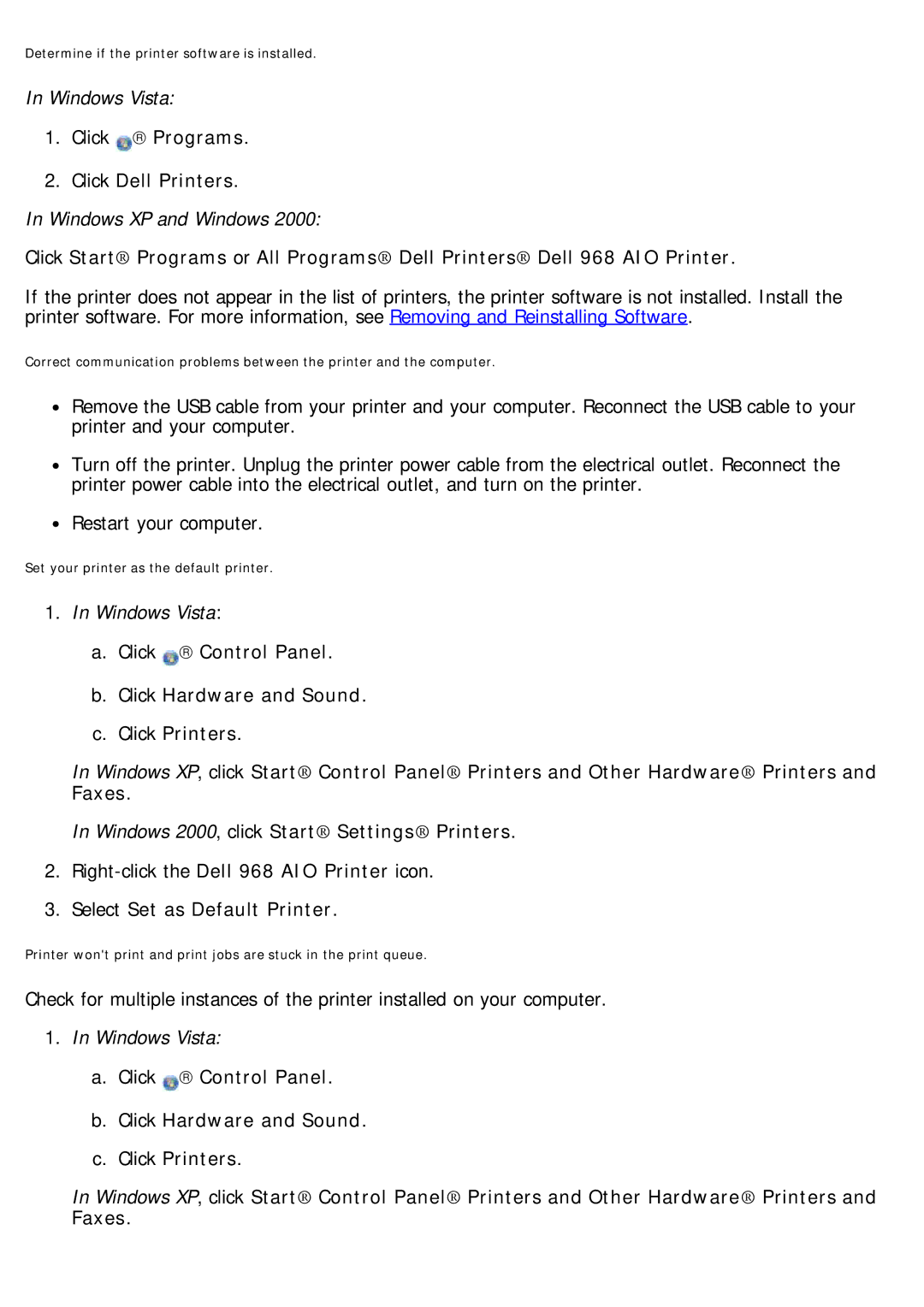 Dell 968 specifications Click → Programs Click Dell Printers, Select Set as Default Printer 