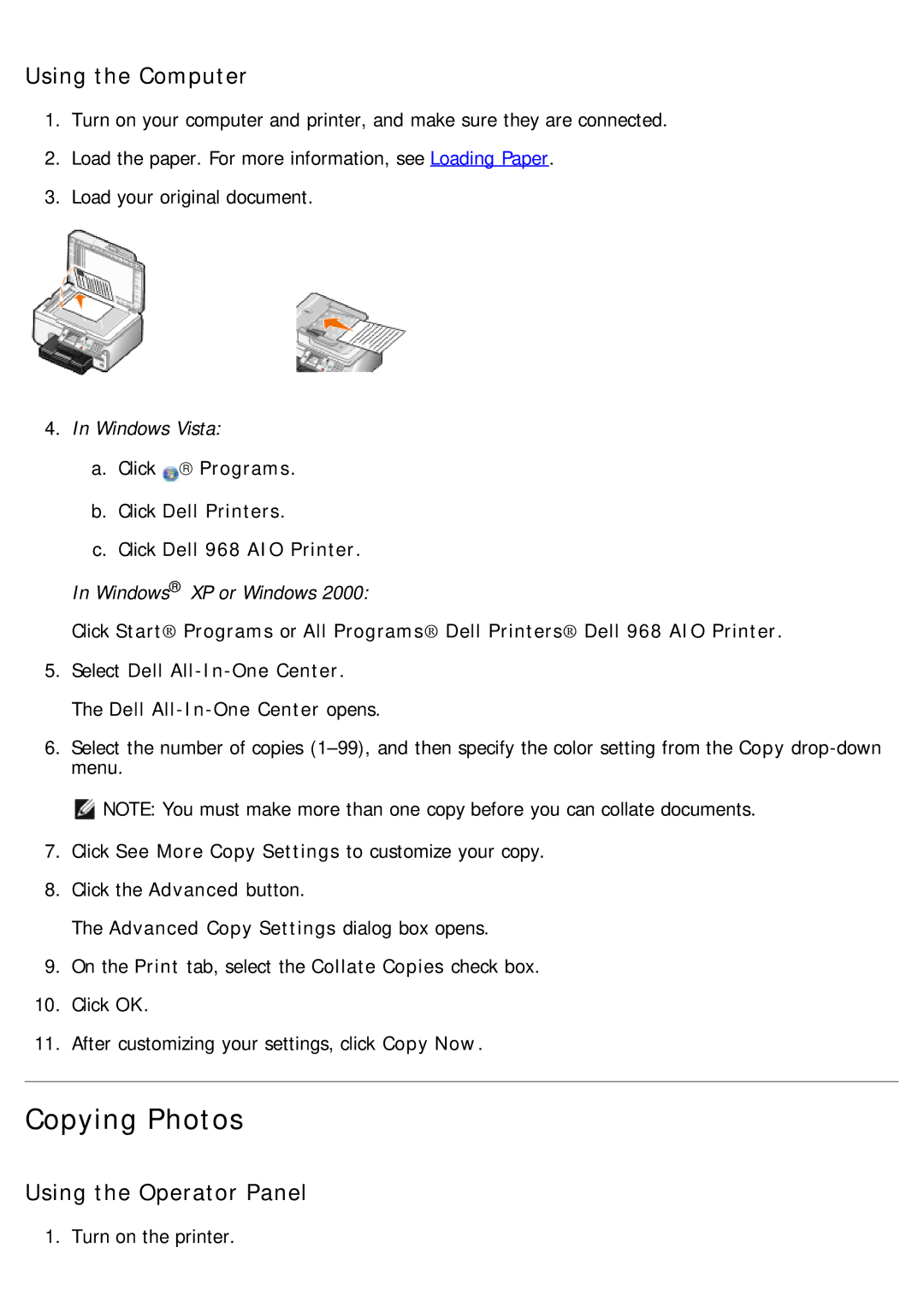 Dell 968 specifications Copying Photos, Advanced Copy Settings dialog box opens 