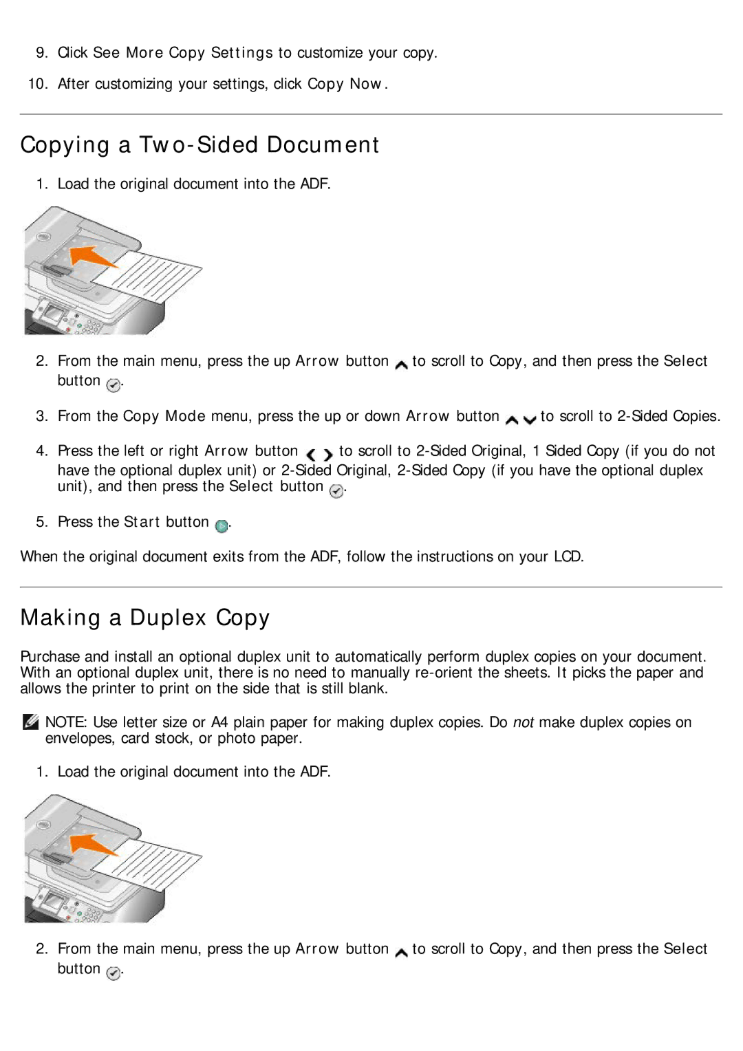 Dell 968 specifications Copying a Two-Sided Document, Making a Duplex Copy 