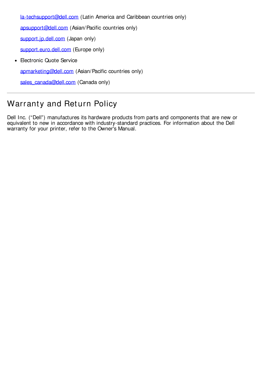 Dell 968 specifications Warranty and Return Policy 