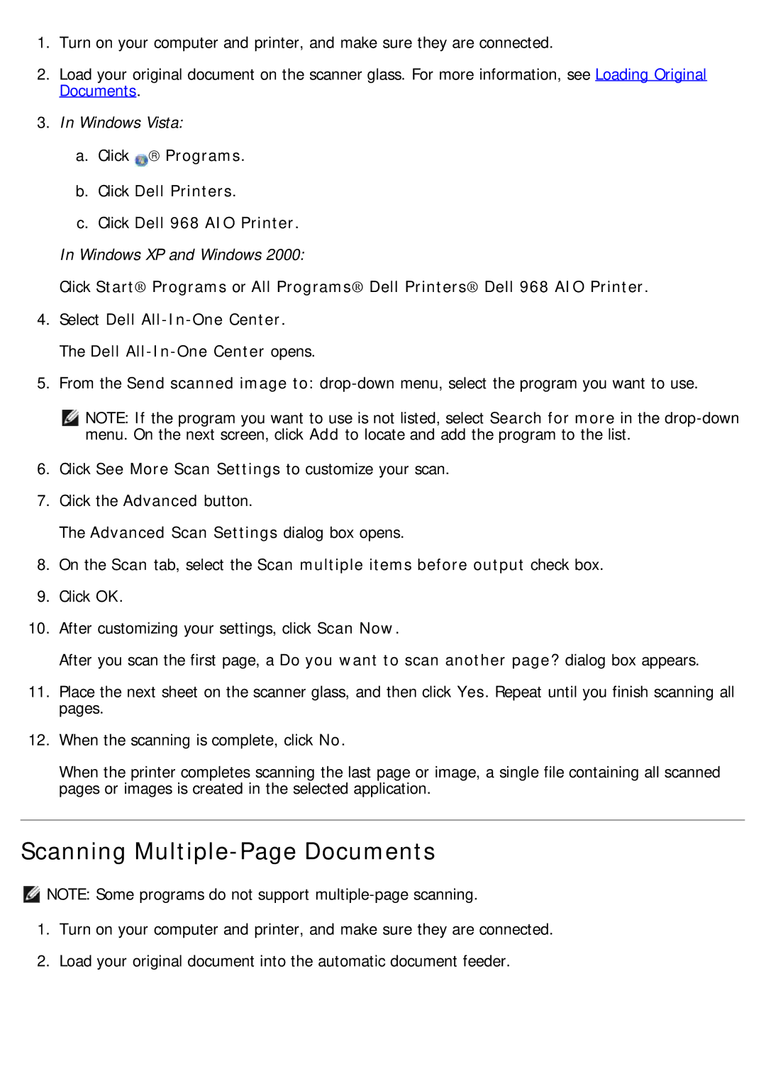 Dell 968 specifications Scanning Multiple-Page Documents 