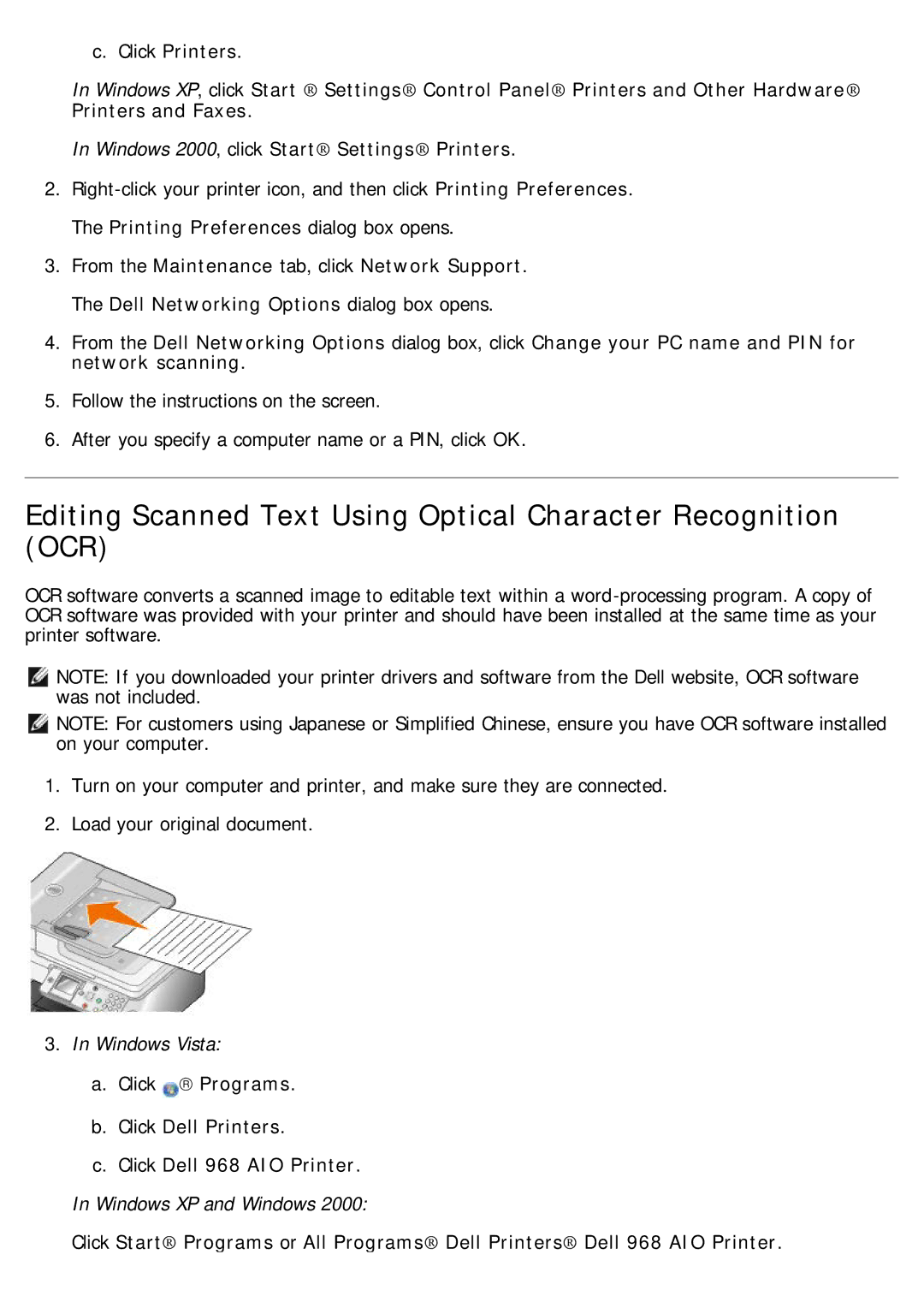 Dell 968 specifications Editing Scanned Text Using Optical Character Recognition OCR 