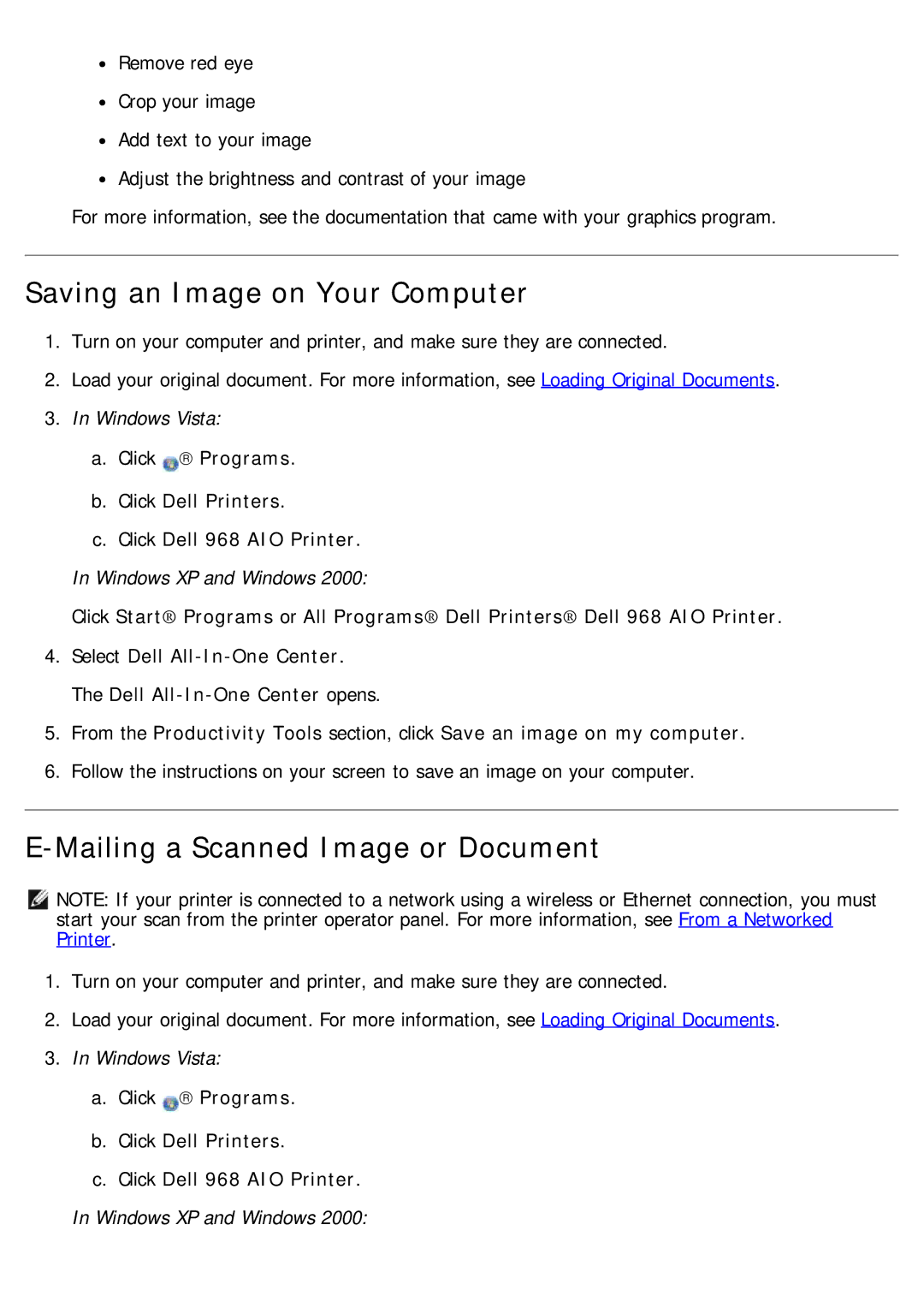 Dell 968 specifications Saving an Image on Your Computer, Mailing a Scanned Image or Document 