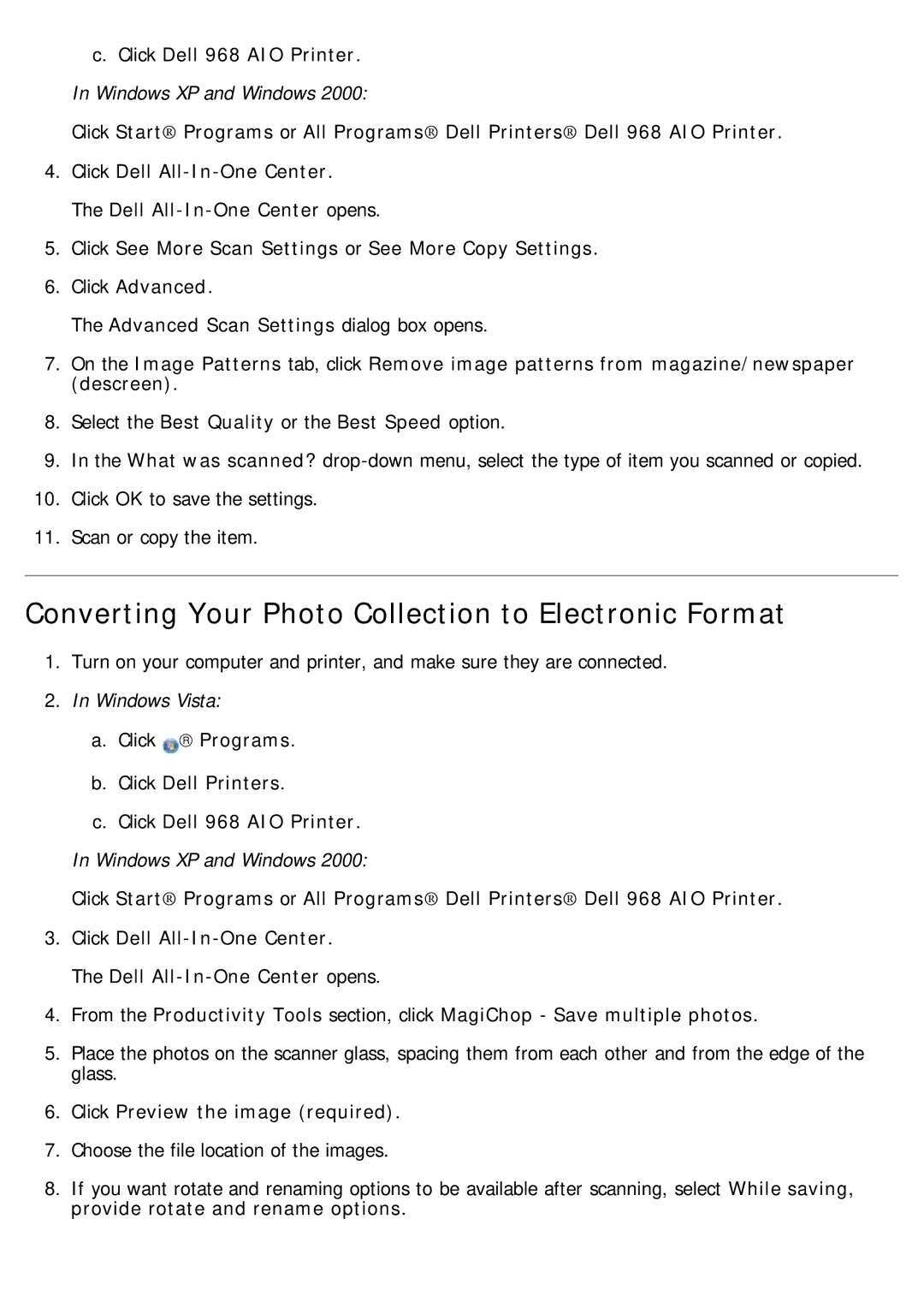 Dell 968 specifications Converting Your Photo Collection to Electronic Format, Click Preview the image required 