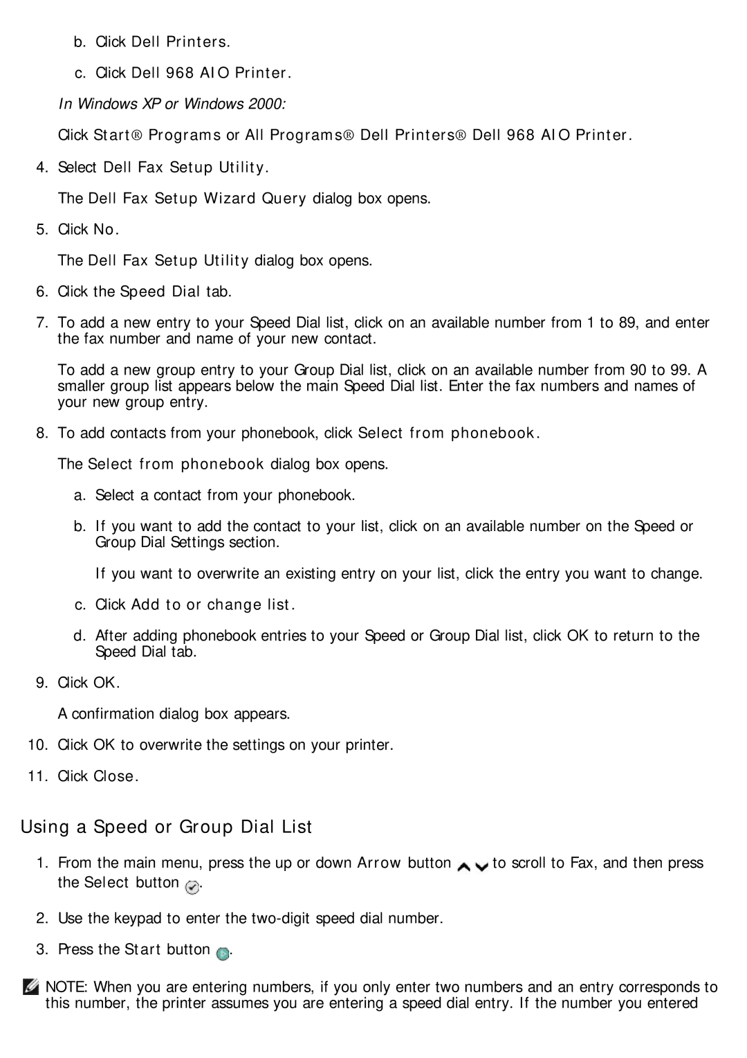 Dell 968 Using a Speed or Group Dial List, Dell Fax Setup Utility dialog box opens, Click Add to or change list 