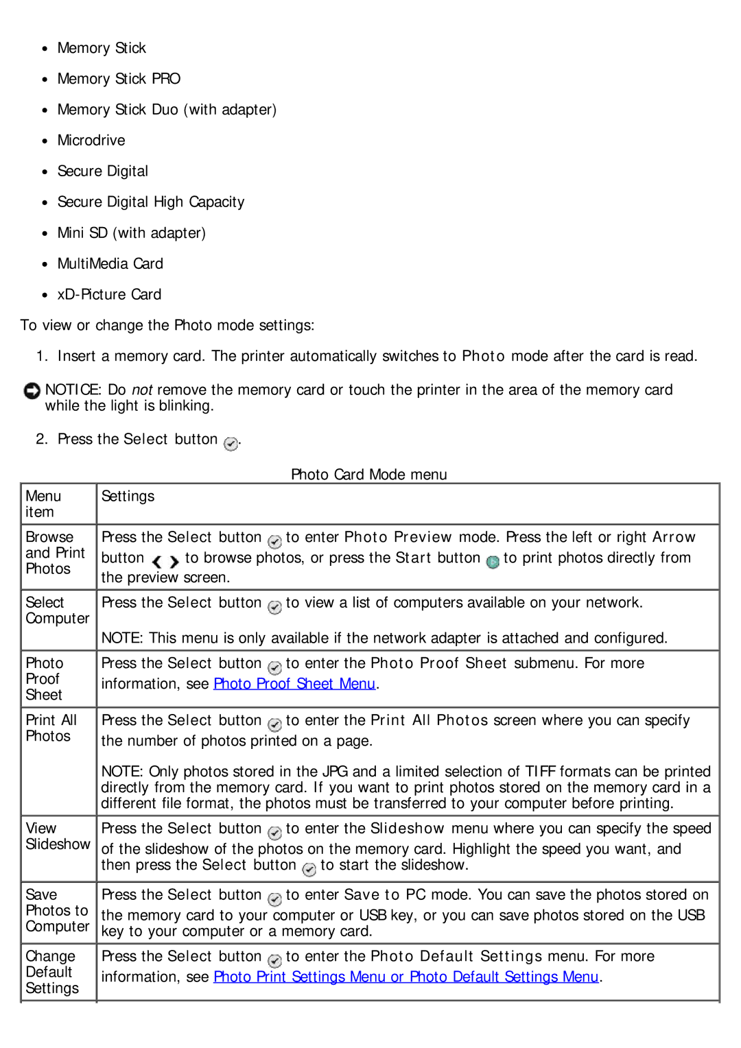 Dell 968 specifications Information, see Photo Proof Sheet Menu 