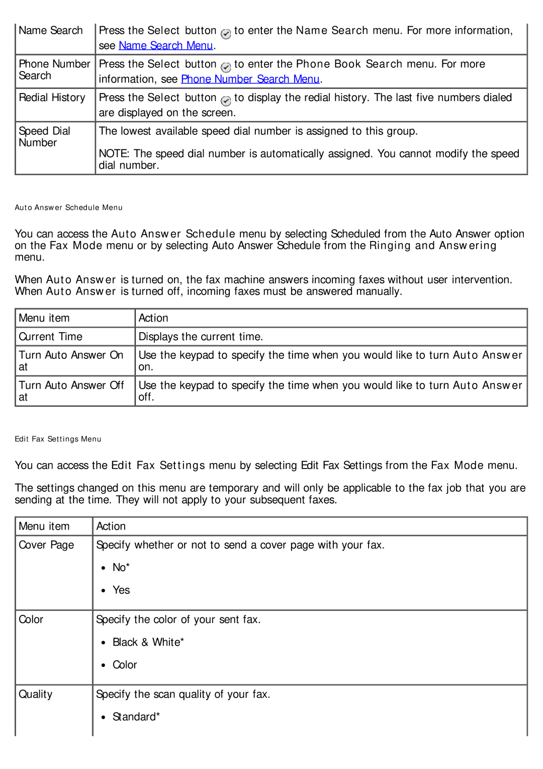 Dell 968 specifications Auto Answer Schedule Menu 