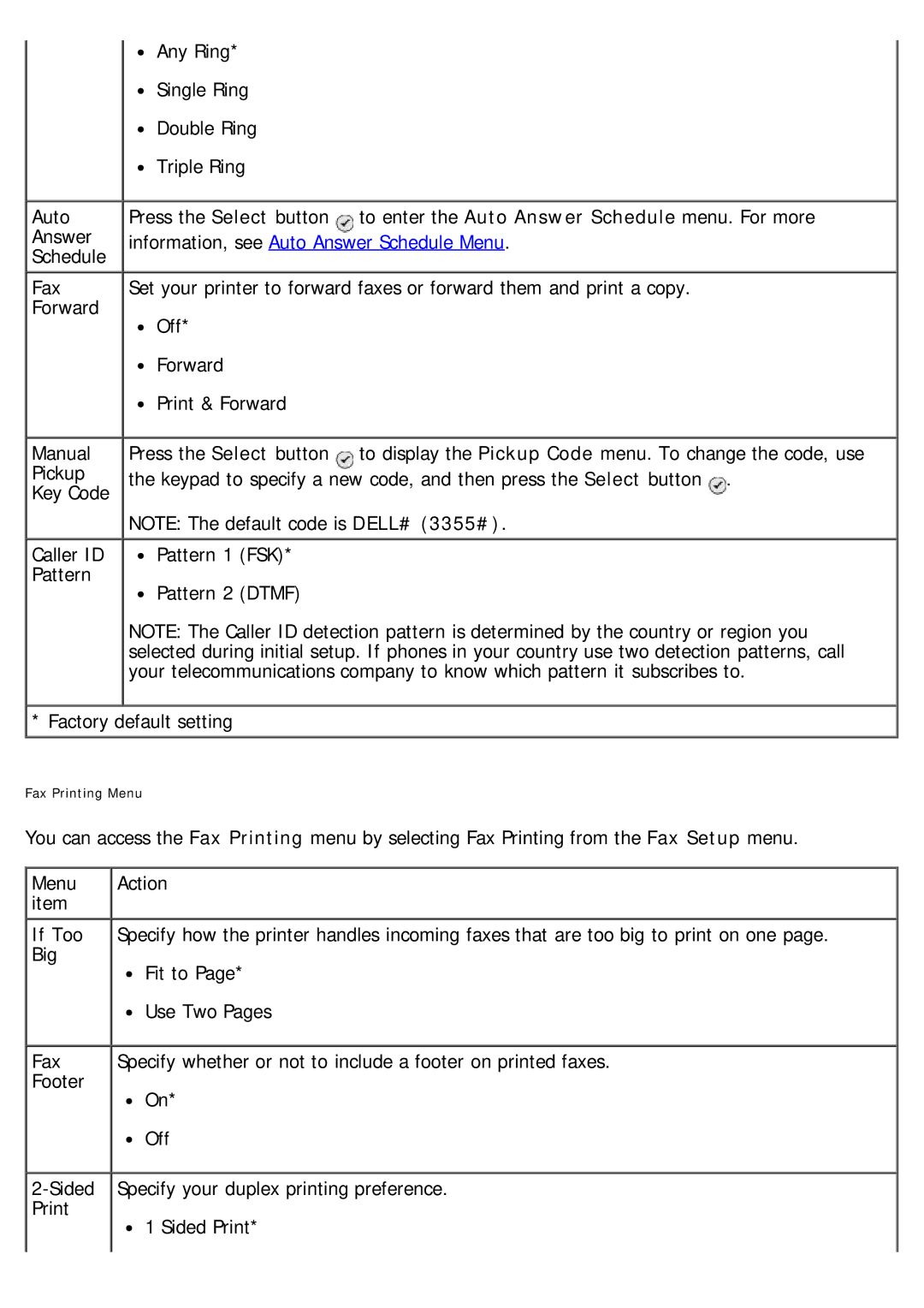 Dell 968 specifications Information, see Auto Answer Schedule Menu 