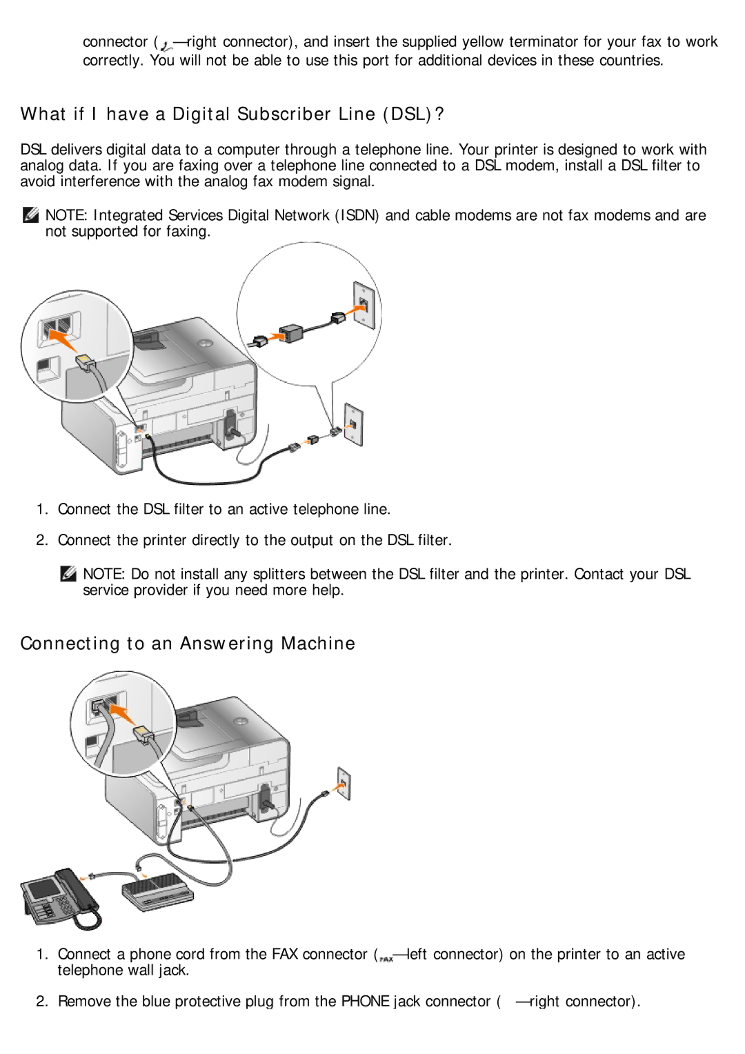 Dell 968 specifications What if I have a Digital Subscriber Line DSL?, Connecting to an Answering Machine 