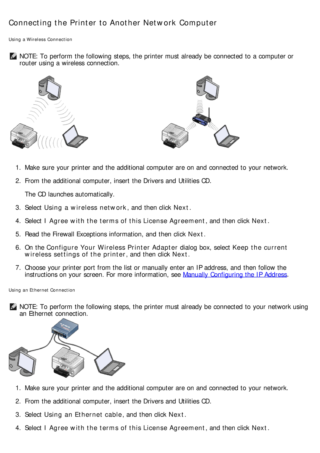 Dell 968 specifications Connecting the Printer to Another Network Computer 