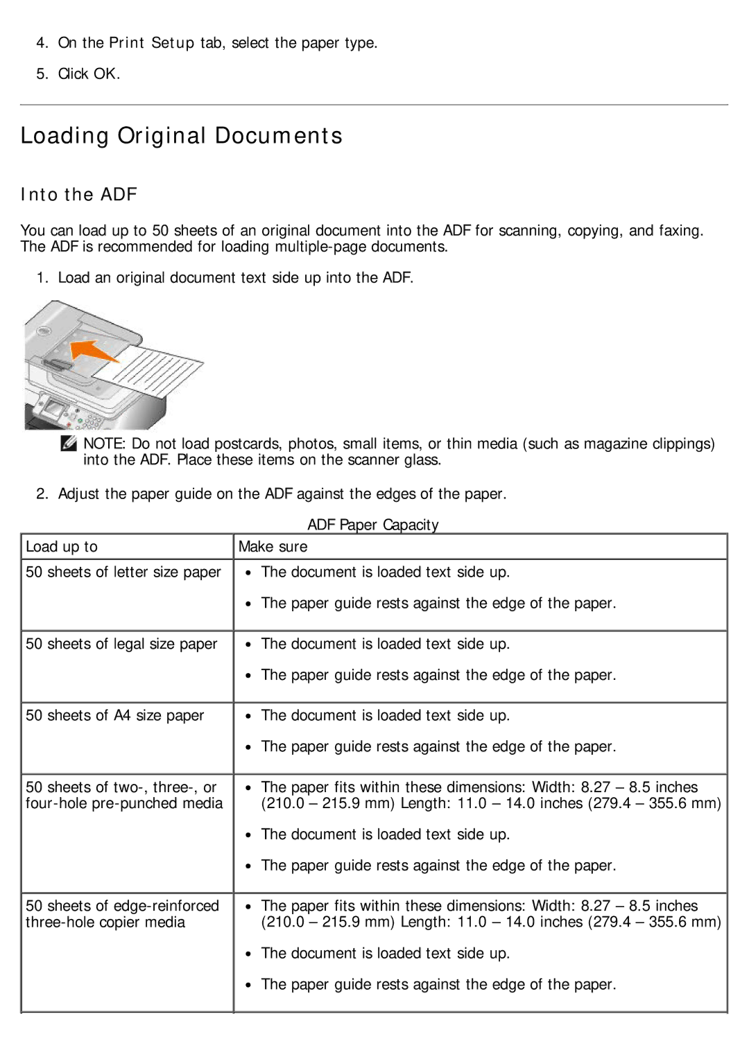 Dell 968 specifications Loading Original Documents, Into the ADF 