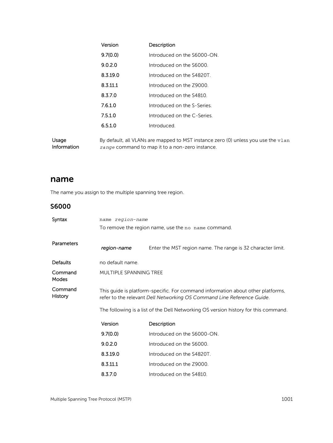 Dell 9.7(0.0) manual Name region-name 