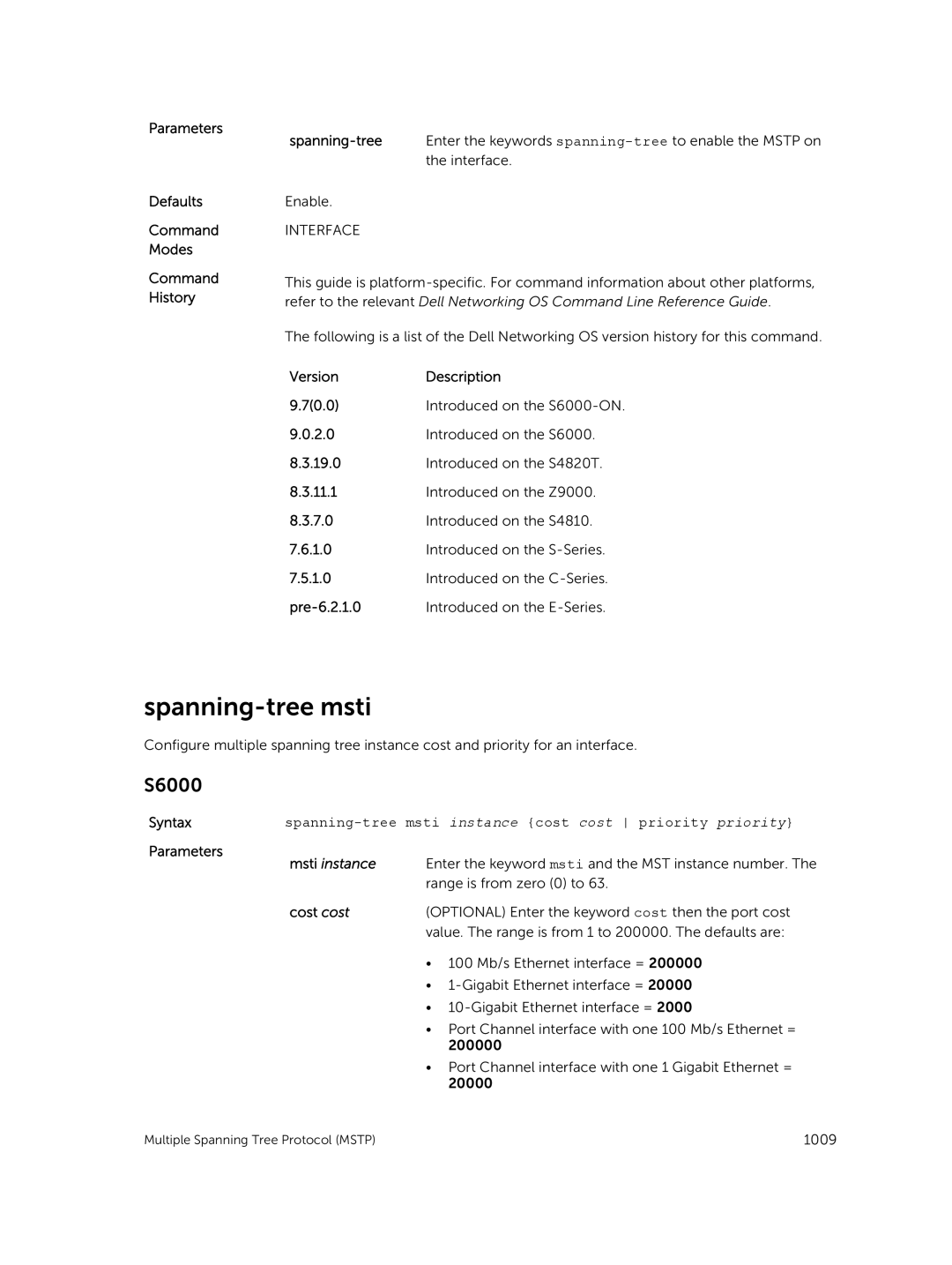 Dell 9.7(0.0) manual Spanning-tree msti, Cost cost 