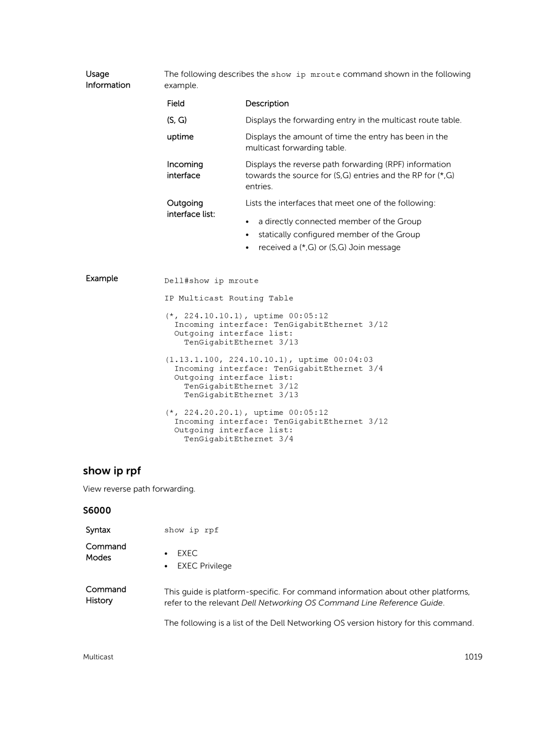 Dell 9.7(0.0) manual Show ip rpf, Outgoing, Interface list 