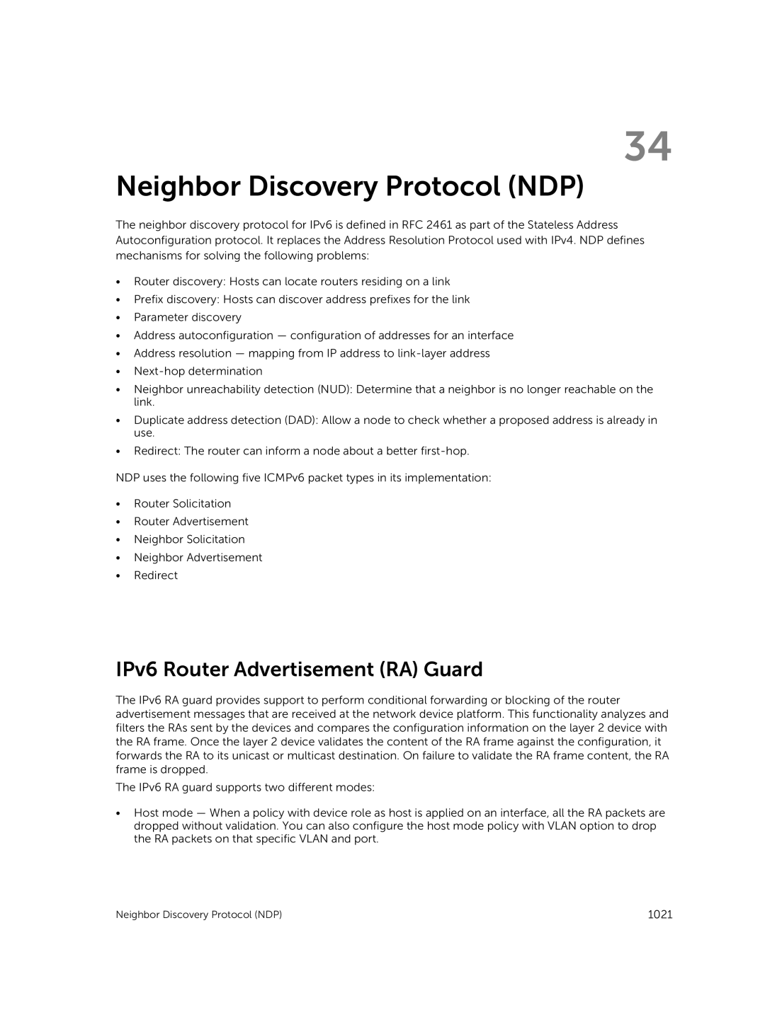 Dell 9.7(0.0) manual Neighbor Discovery Protocol NDP, IPv6 Router Advertisement RA Guard 