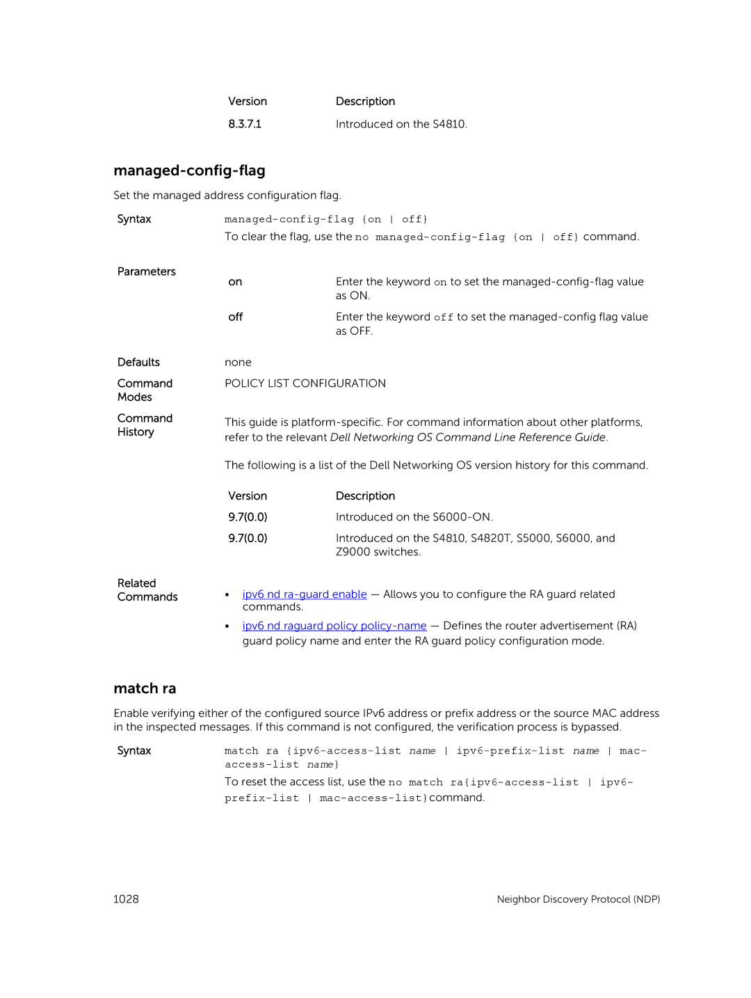 Dell 9.7(0.0) manual Match ra, Managed-config-flag on off, Off 