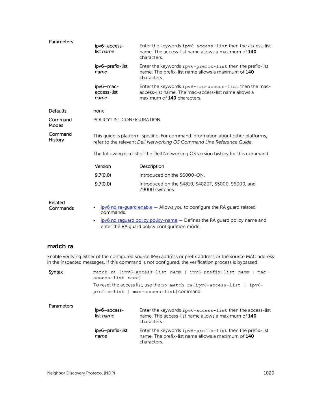 Dell 9.7(0.0) manual Ipv6-prefix-list, Ipv6-mac, Access-list 