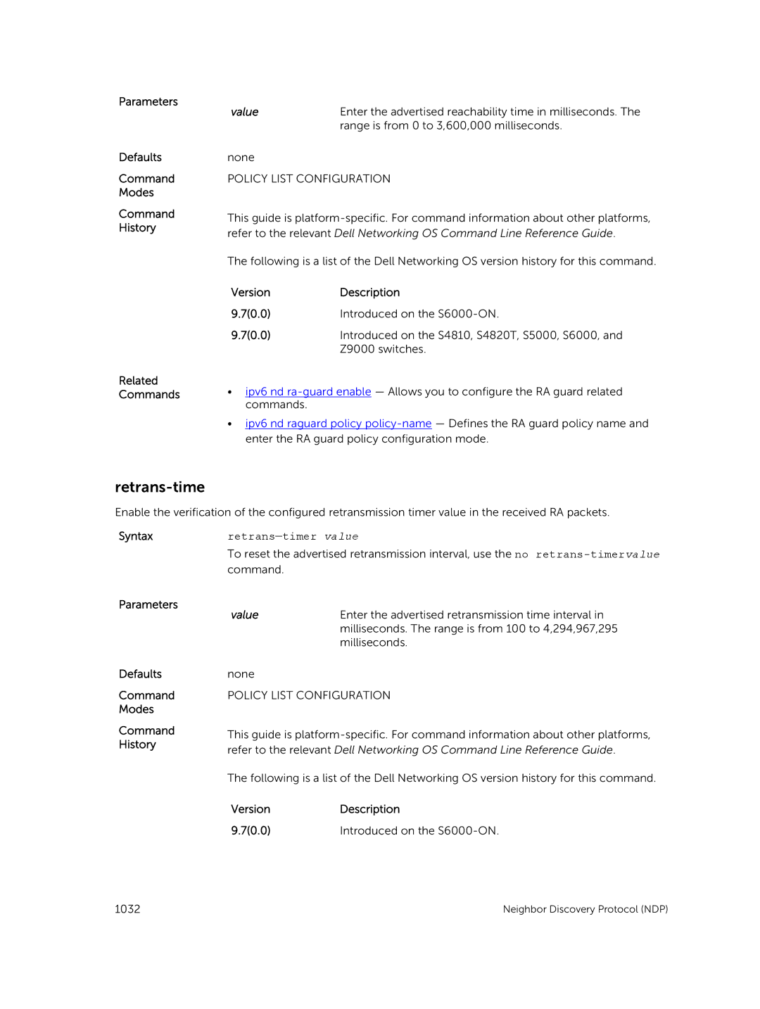 Dell 9.7(0.0) manual Retrans-timer value 