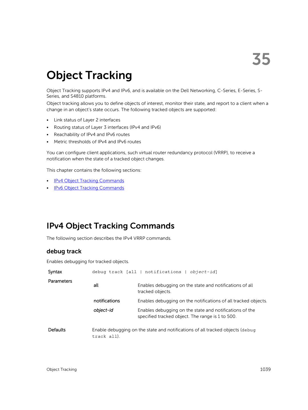 Dell 9.7(0.0) manual IPv4 Object Tracking Commands, Debug track, Object-id 