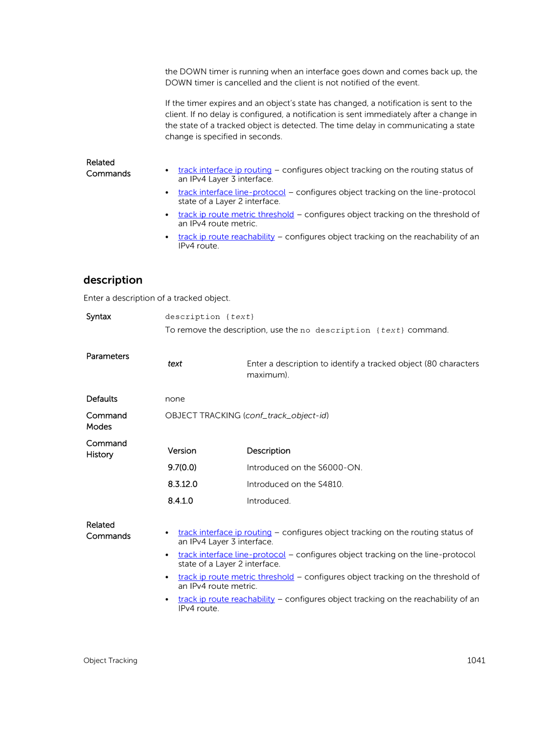 Dell 9.7(0.0) manual Related Commands, Description text 