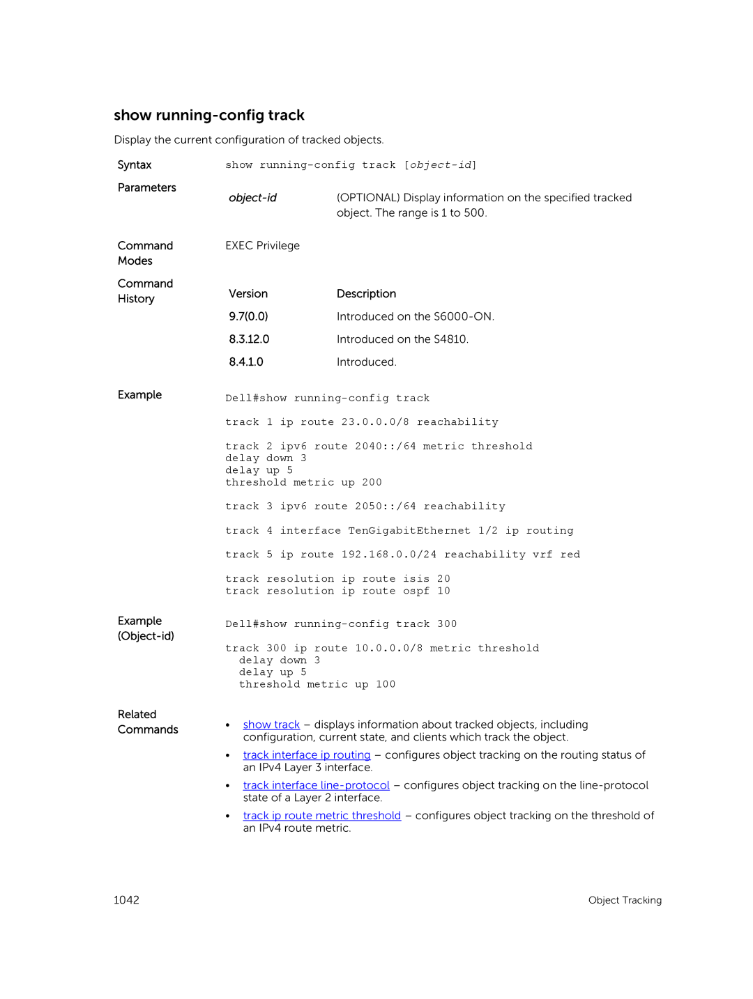 Dell 9.7(0.0) manual Show running-config track object-id 