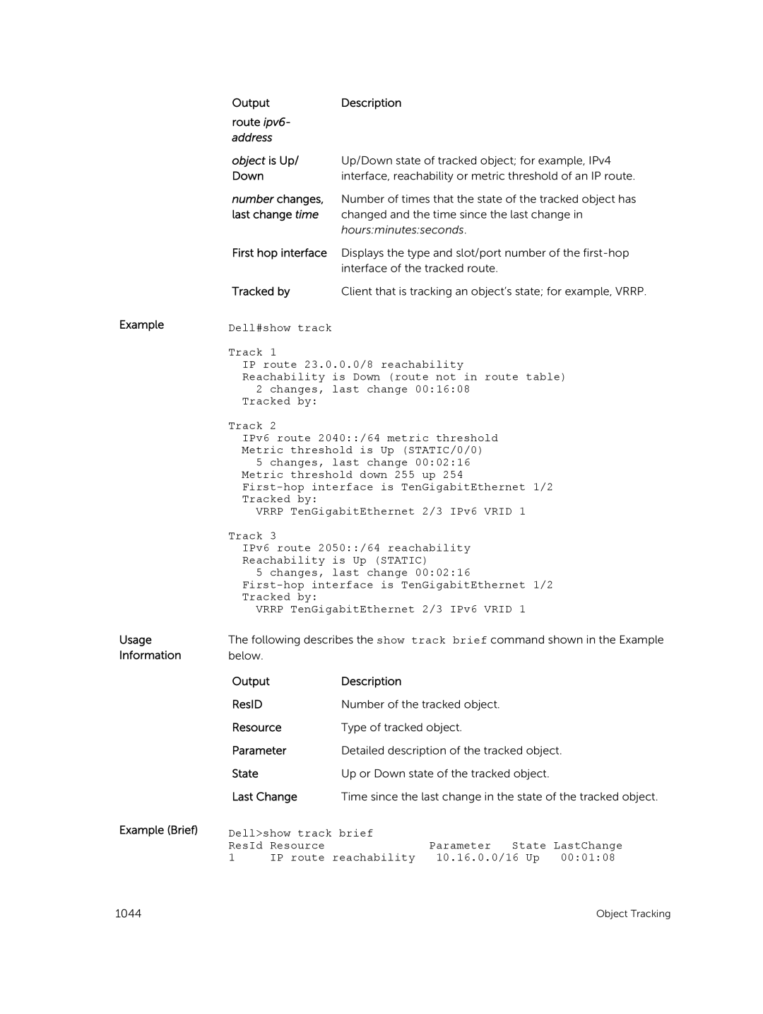 Dell 9.7(0.0) manual Address Object is Up, Up/Down state of tracked object for example, IPv4, Hoursminutesseconds 