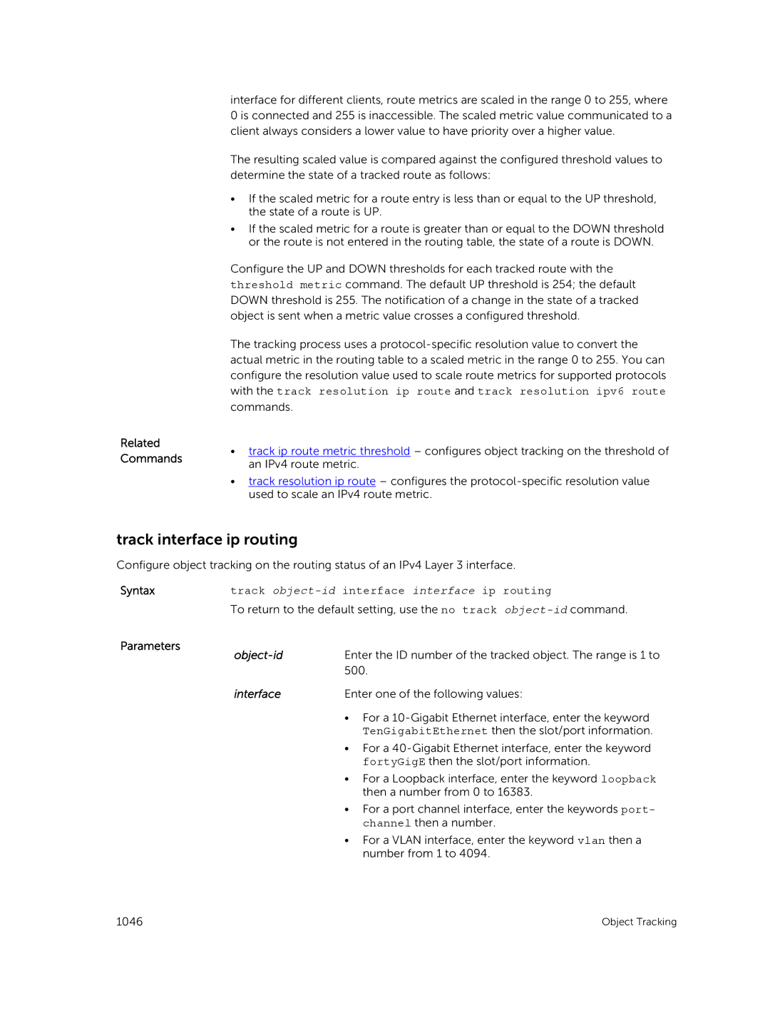 Dell 9.7(0.0) manual Track interface ip routing, Track object-idinterface interface ip routing 