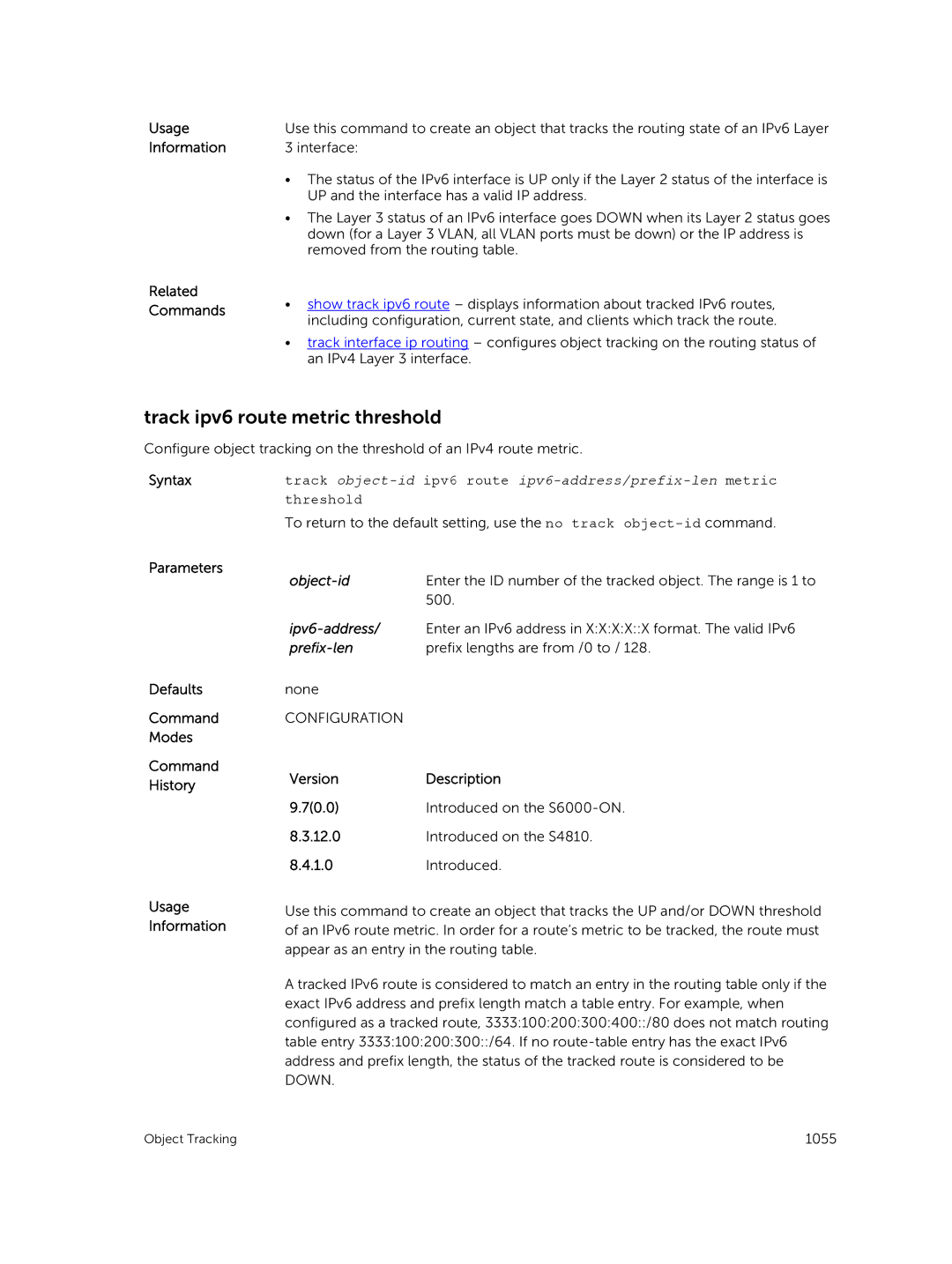 Dell 9.7(0.0) manual Track ipv6 route metric threshold, Threshold 