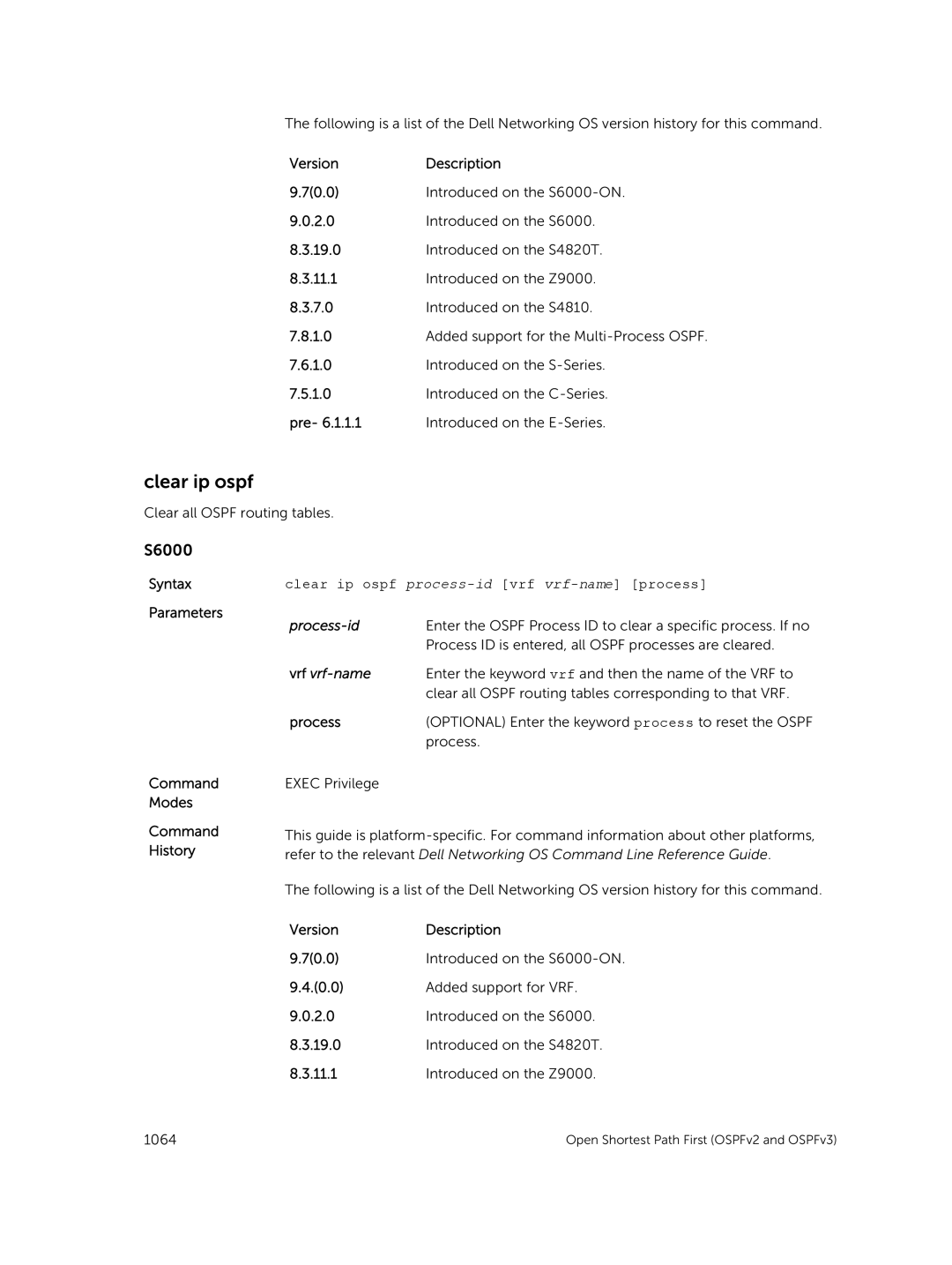 Dell 9.7(0.0) manual Clear ip ospf process-idvrf vrf-name process 