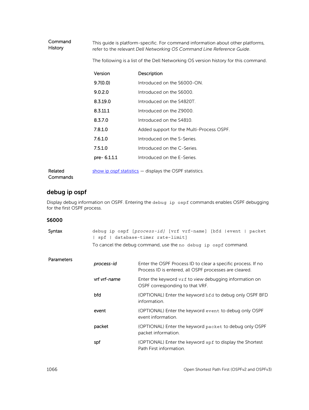 Dell 9.7(0.0) manual Debug ip ospf, Bfd, Spf 