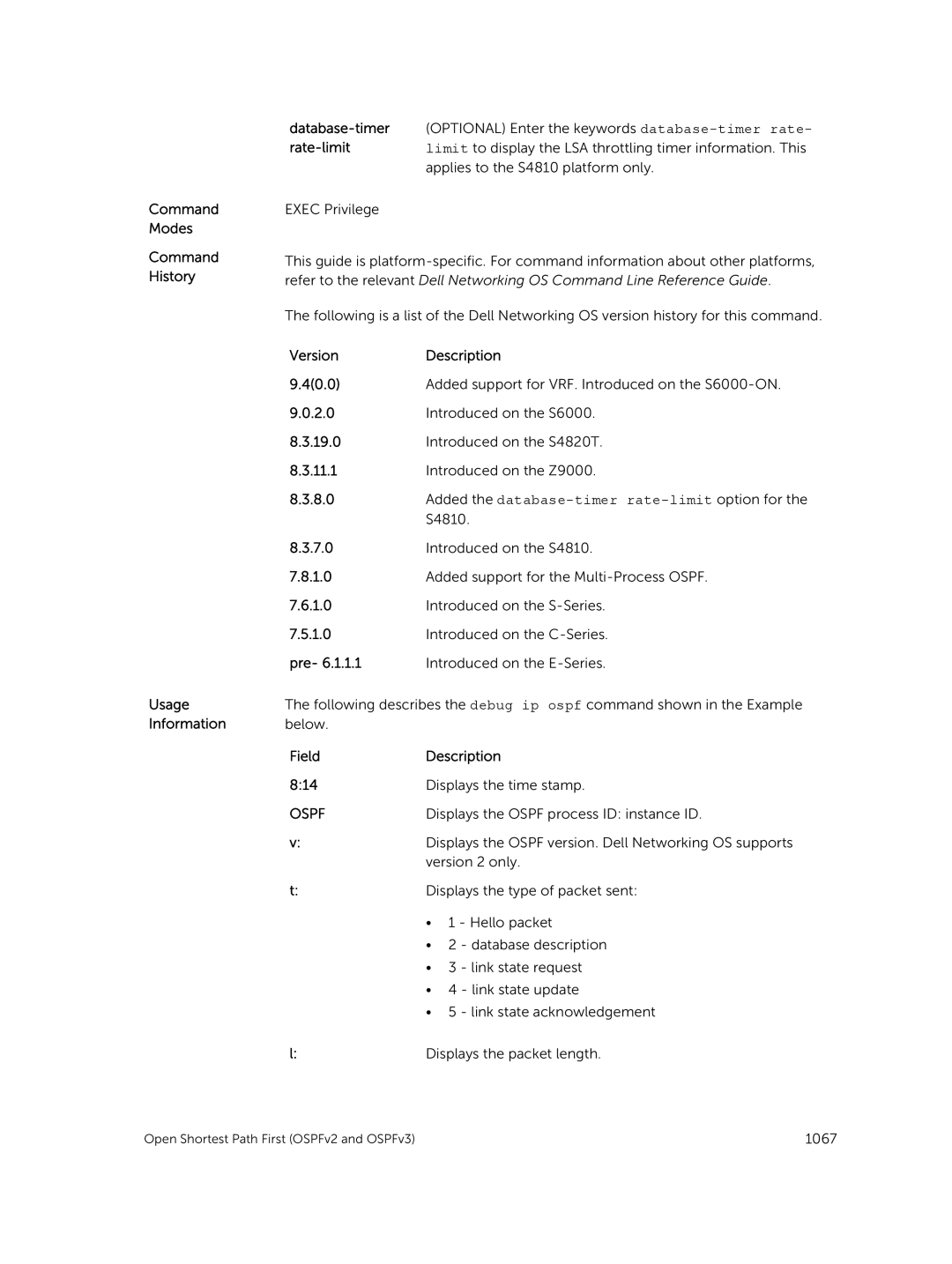 Dell 9.7(0.0) manual Added the database-timer rate-limit option for the S4810, Field Description 814 