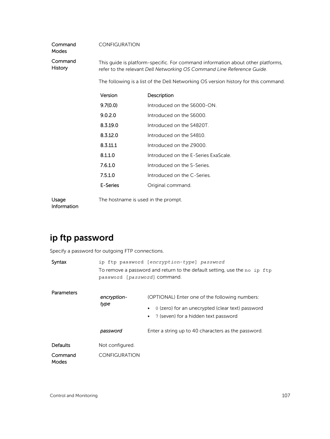 Dell 9.7(0.0) manual Ip ftp password, Password password command 