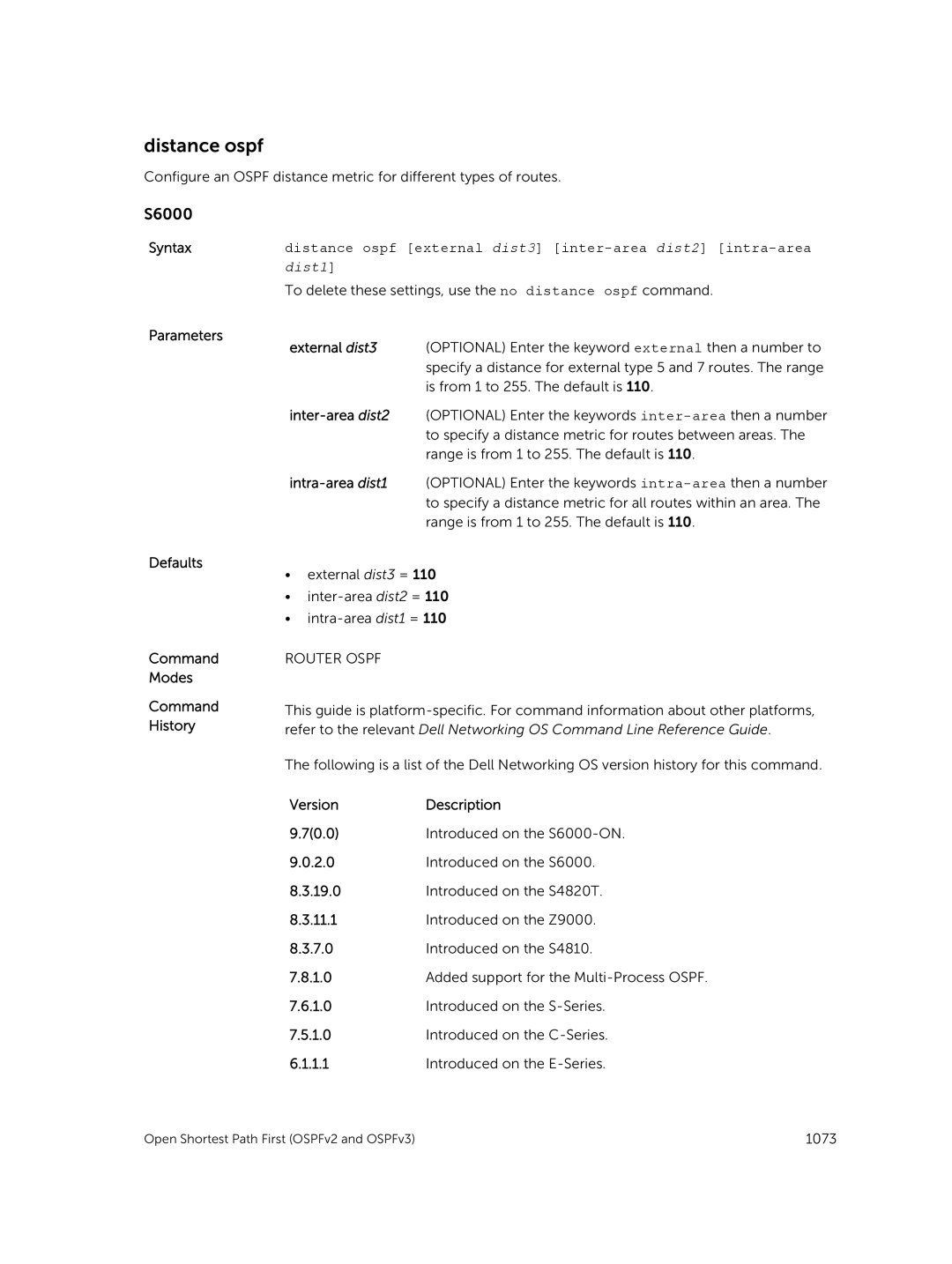 Dell 9.7(0.0) manual Distance ospf external dist3 inter-area dist2 intra-area 