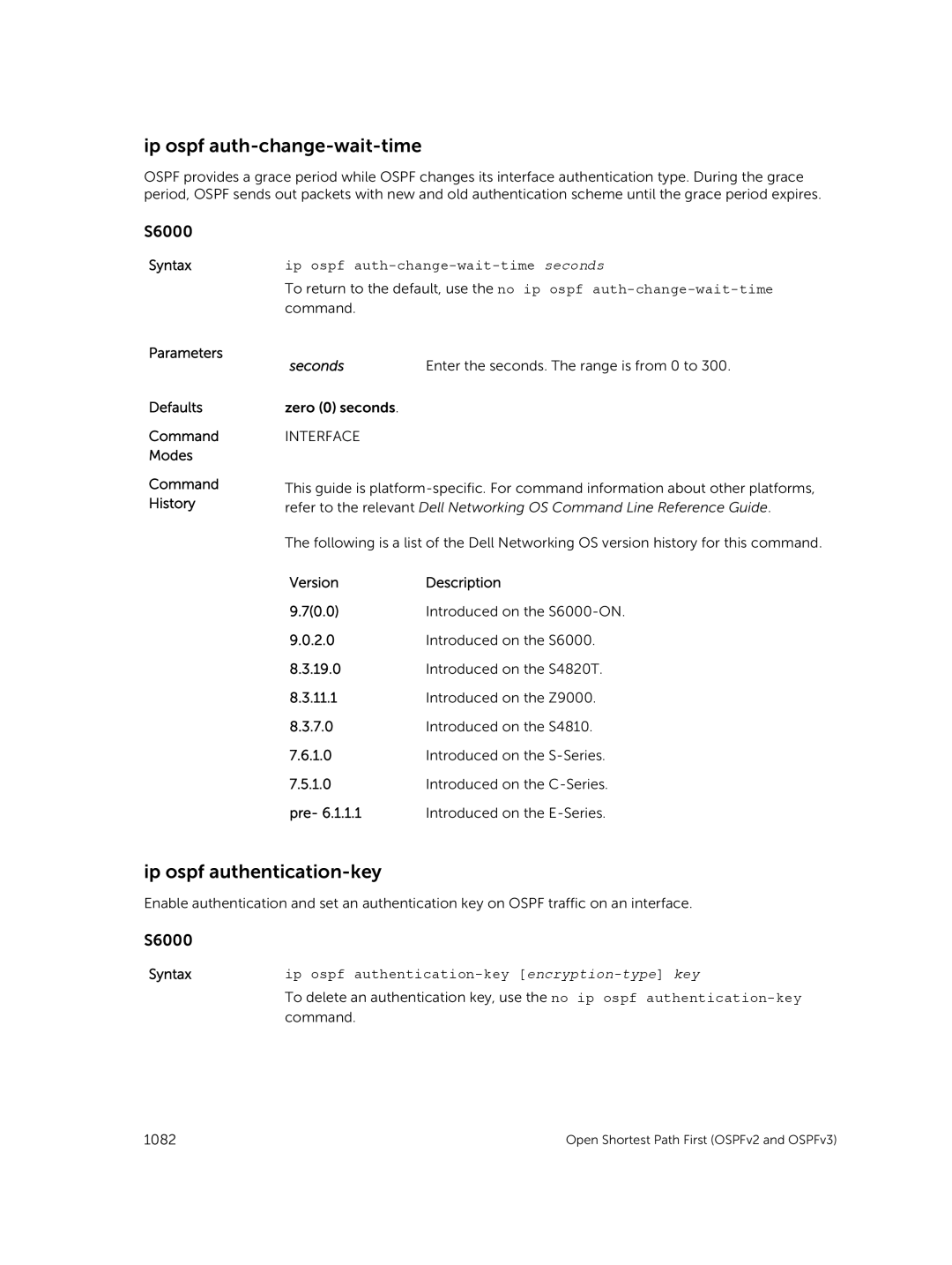 Dell 9.7(0.0) manual Ip ospf authentication-key, Ip ospf auth-change-wait-time seconds 