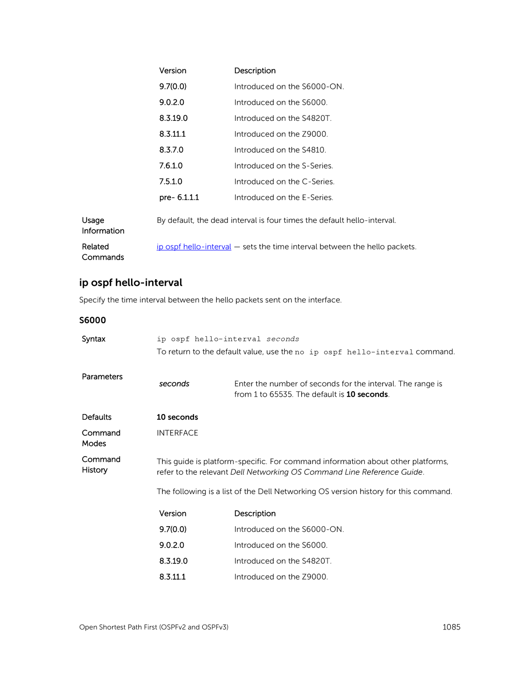 Dell 9.7(0.0) manual Ip ospf hello-interval seconds 