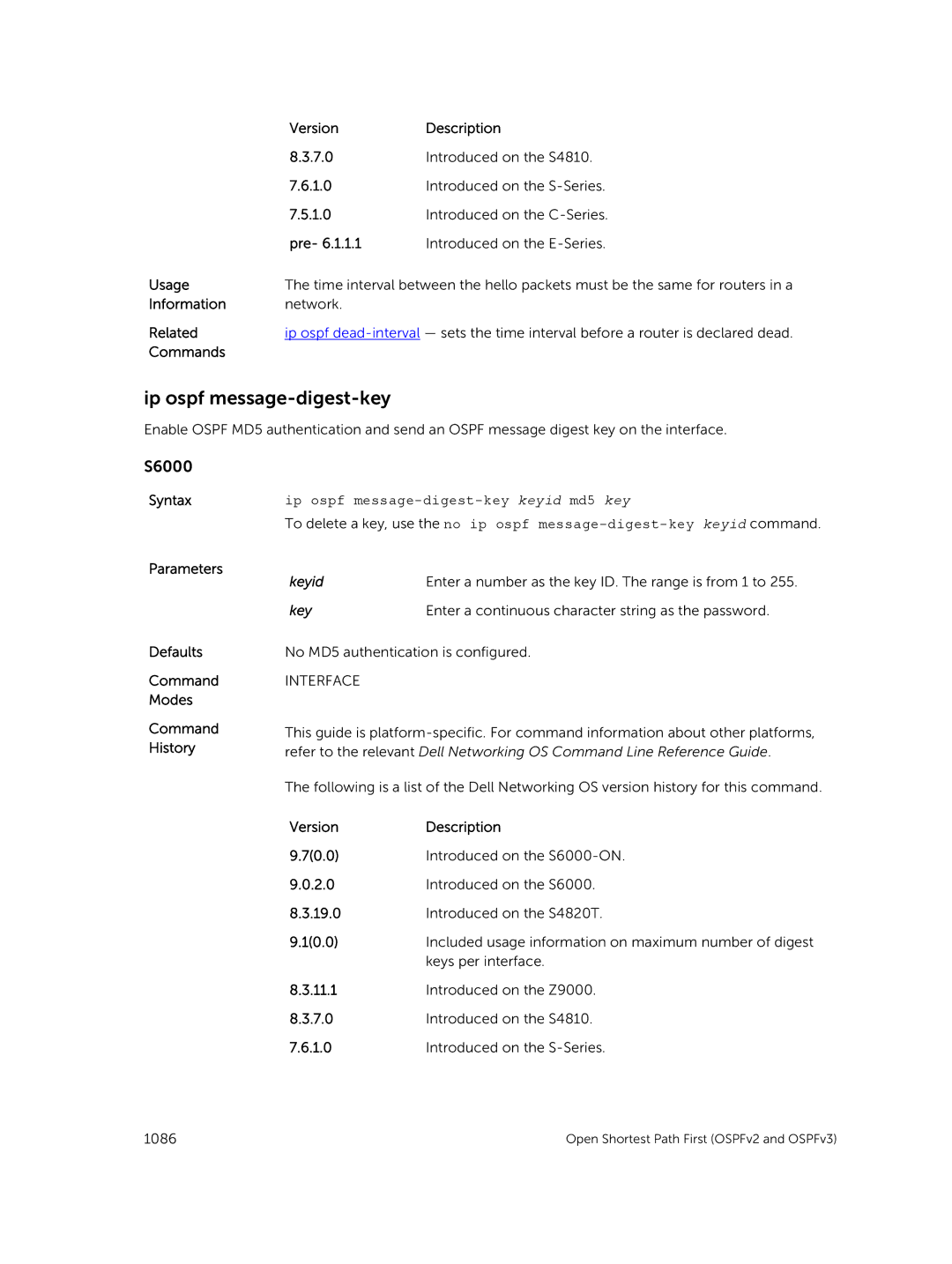 Dell 9.7(0.0) manual Ip ospf message-digest-key keyid md5 key, Keyid 