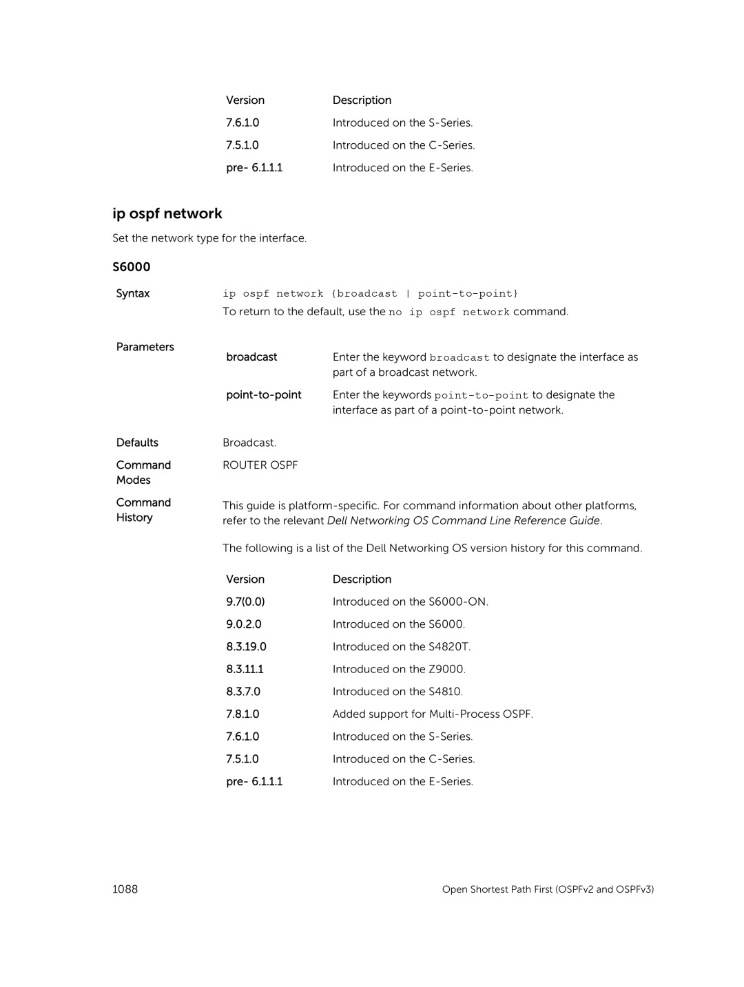 Dell 9.7(0.0) manual Ip ospf network broadcast point-to-point, Broadcast 