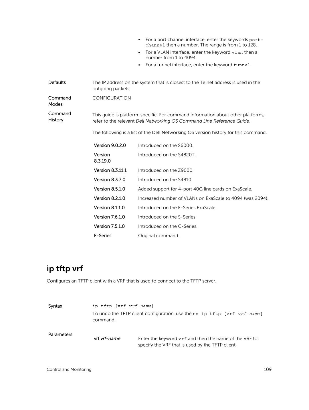 Dell 9.7(0.0) manual Ip tftp vrf vrf-name, Specify the VRF that is used by the Tftp client 