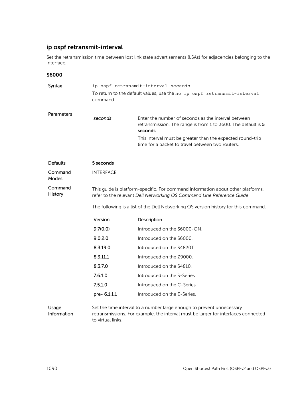 Dell 9.7(0.0) manual Ip ospf retransmit-interval seconds 