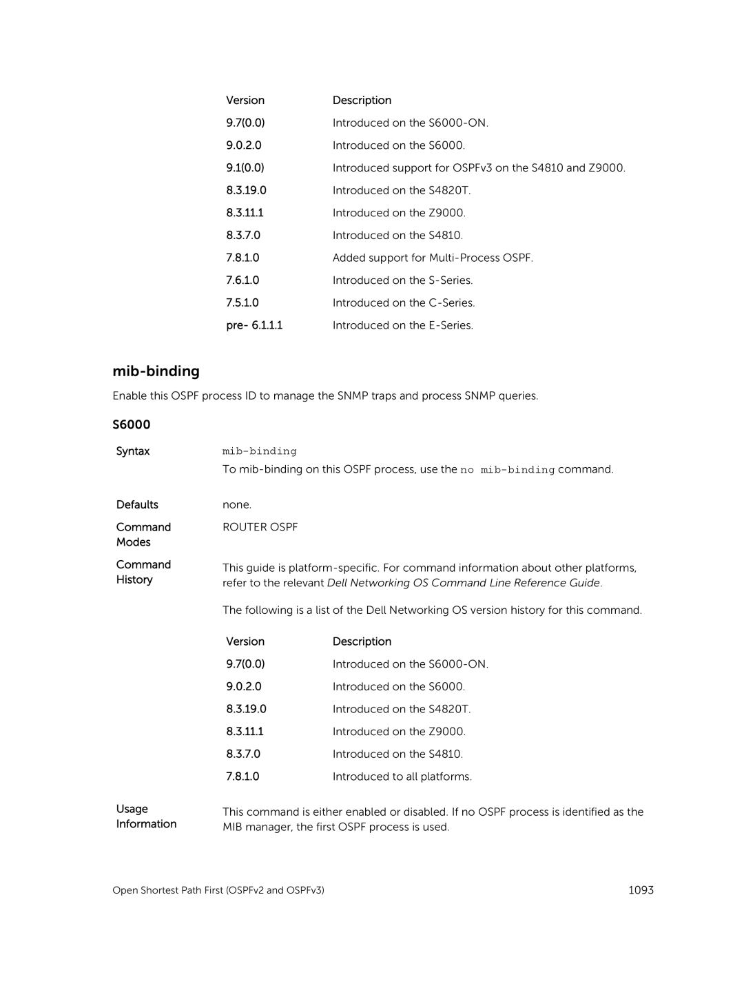 Dell 9.7(0.0) manual Mib-binding, Introduced support for OSPFv3 on the S4810 and Z9000 