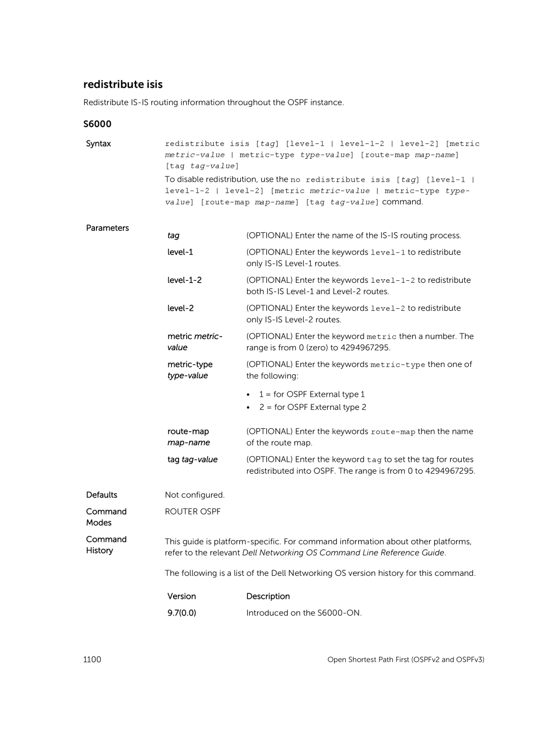 Dell 9.7(0.0) manual Redistribute isis, Tag tag-value 