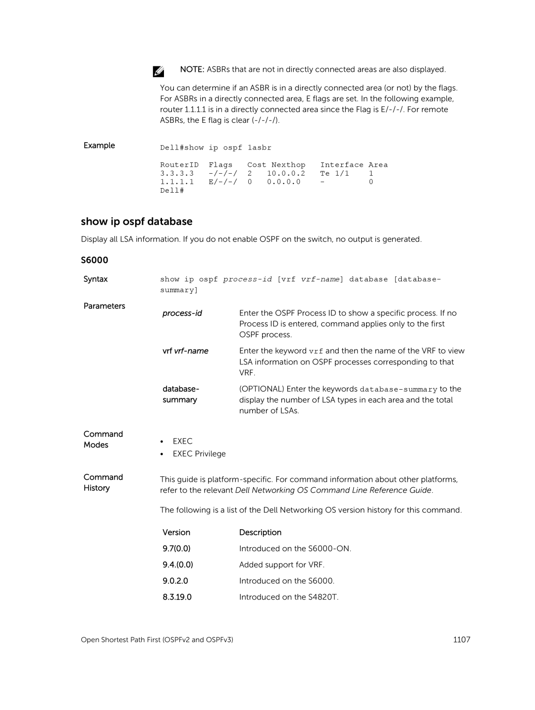 Dell 9.7(0.0) manual Show ip ospf database, Syntax Parameters Command Modes Command History 