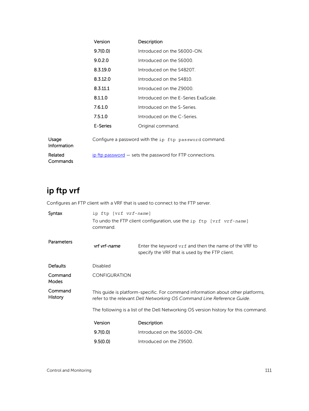 Dell 9.7(0.0) manual Ip ftp vrf 