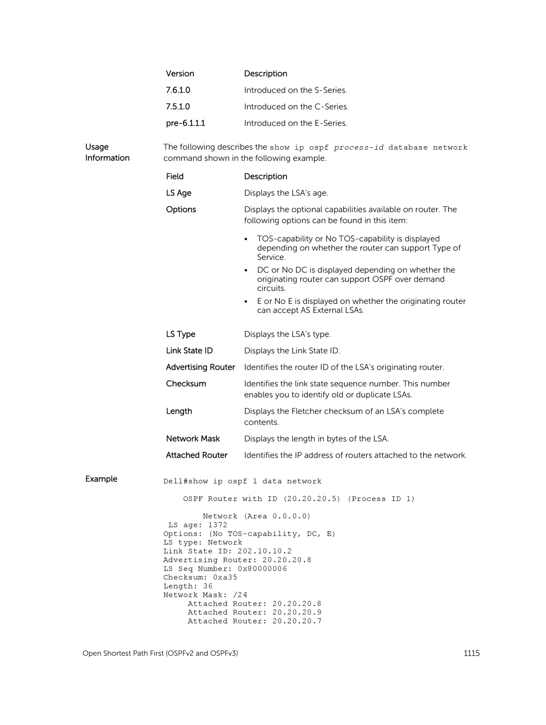 Dell 9.7(0.0) manual Usage Information Example VersionDescription, Attached Router 