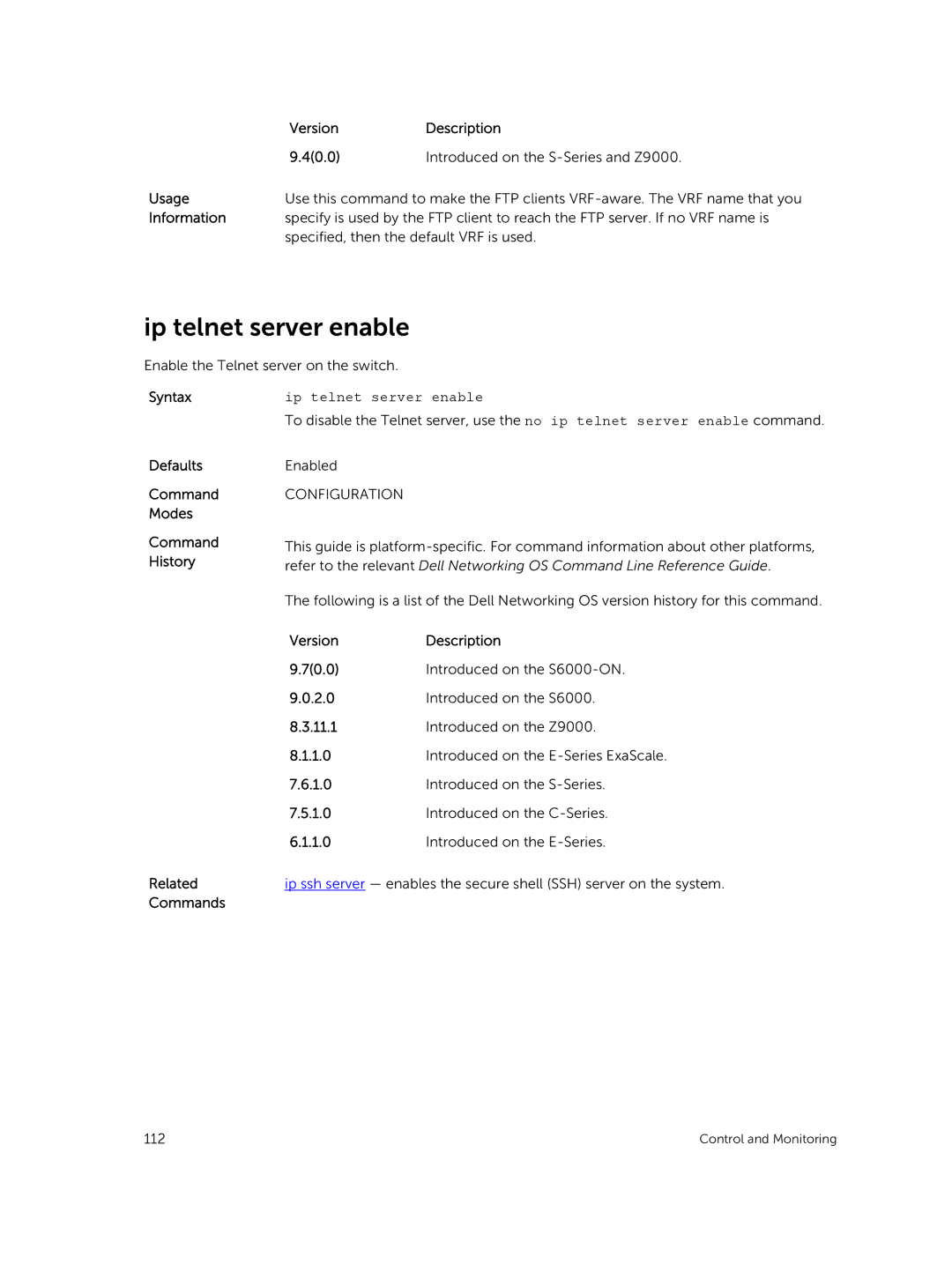 Dell 9.7(0.0) manual Ip telnet server enable 