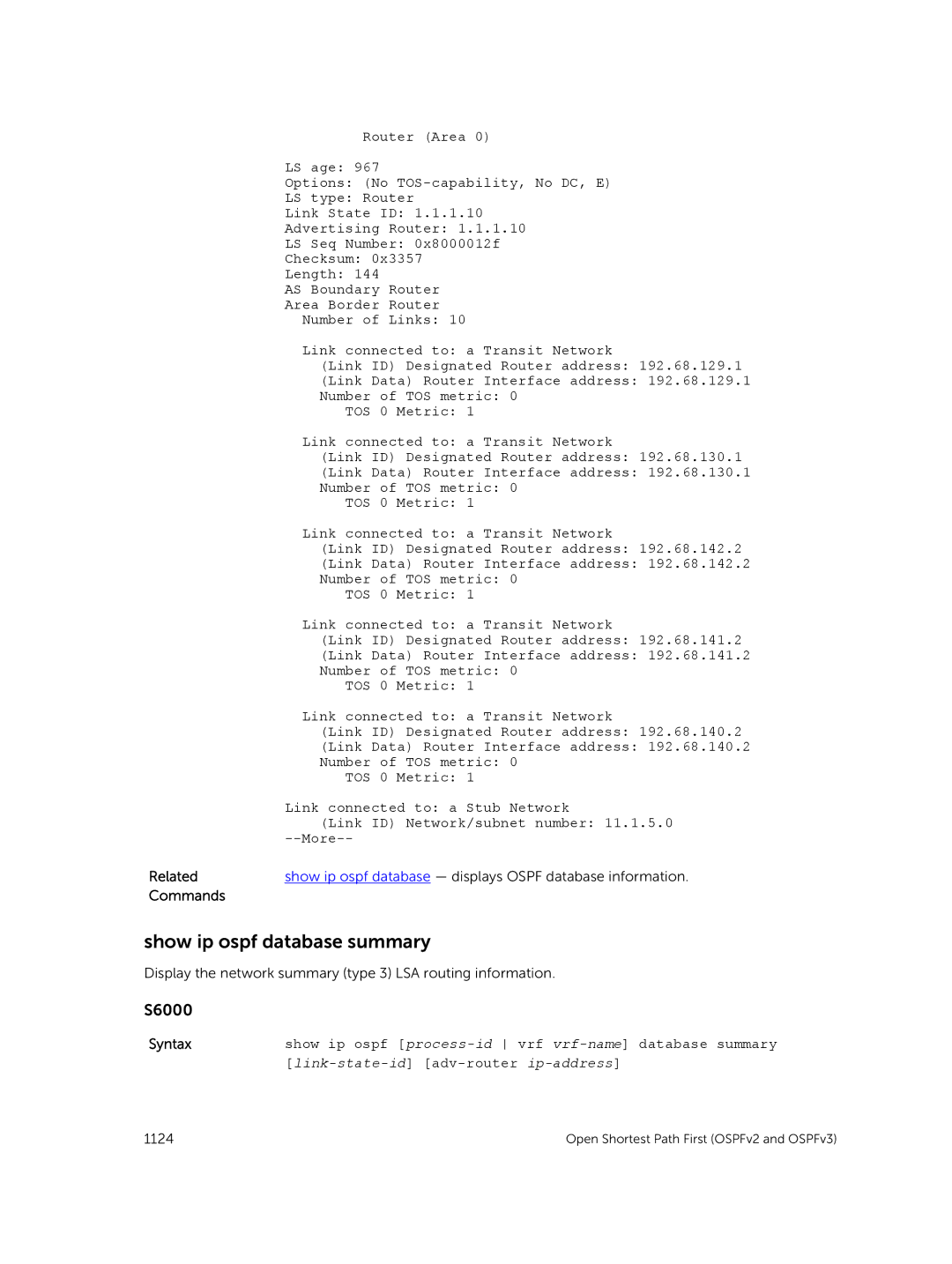 Dell 9.7(0.0) manual Show ip ospf database summary 